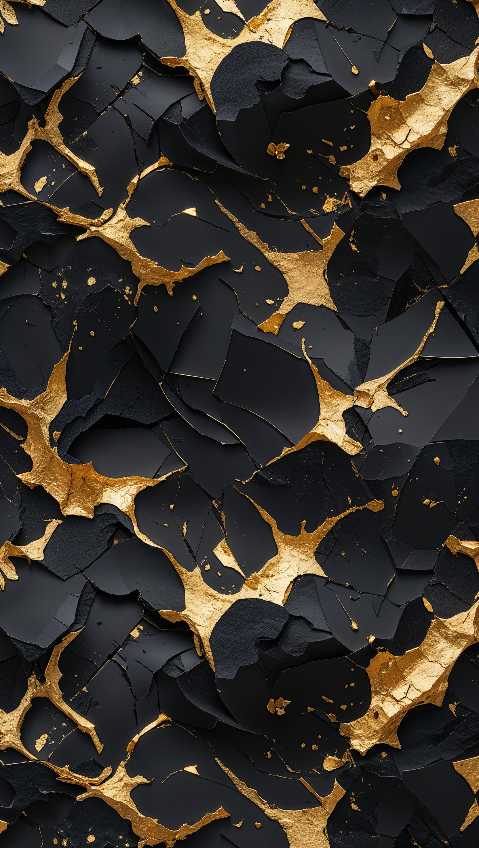 Design a black and gold wallpaper with broken and deformed patterns