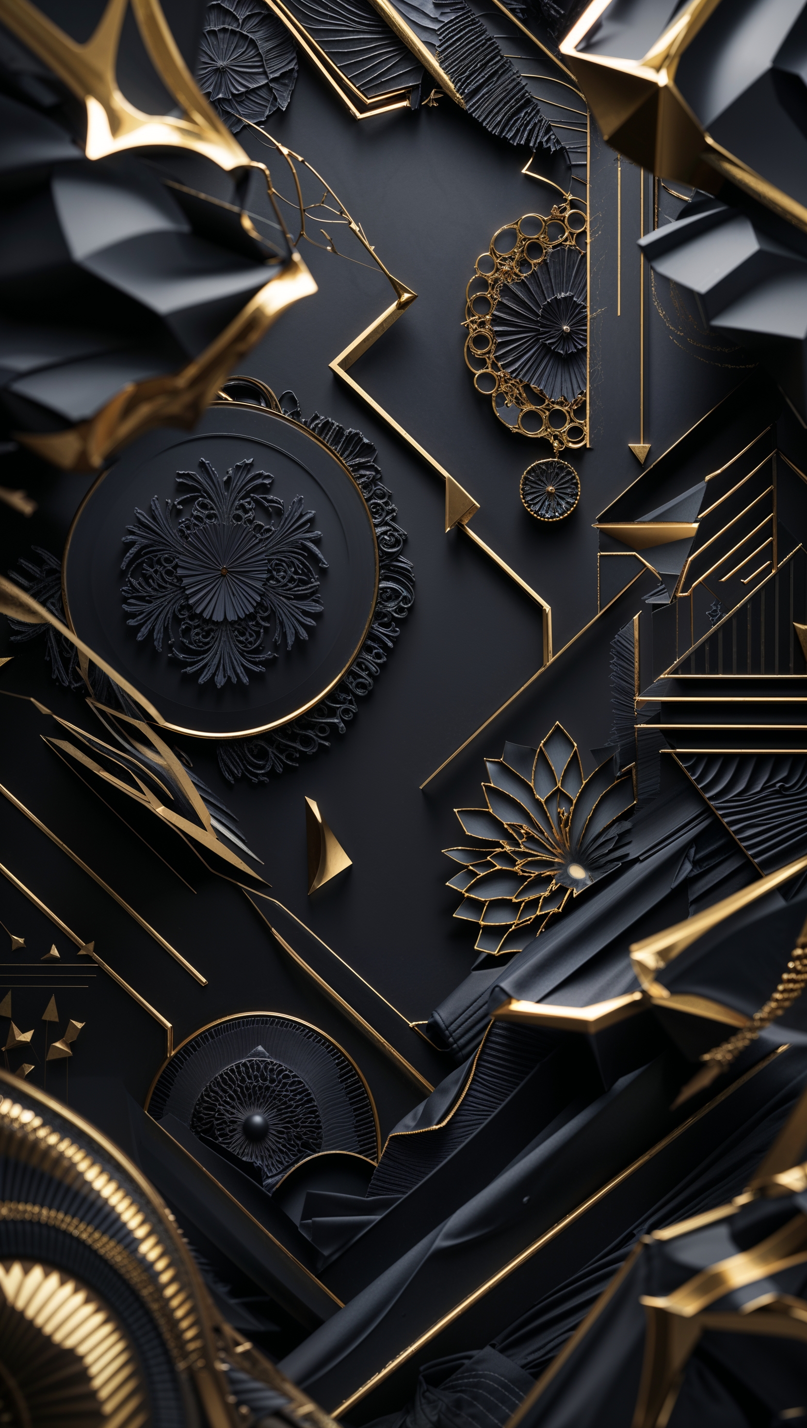 Create a black and gold iPhone wallpaper with shadowed designs