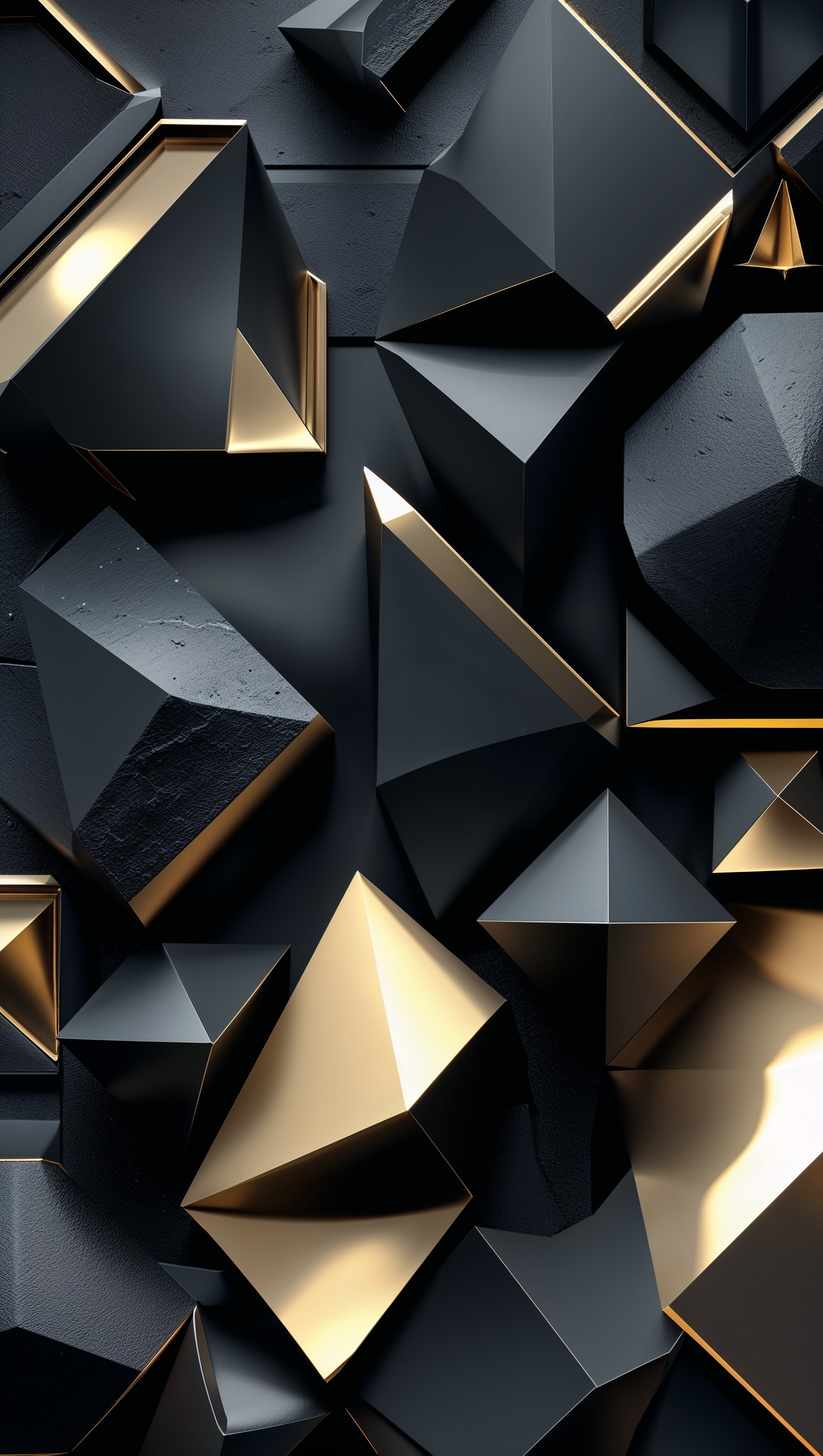 Generate a black and gold wallpaper with 3D geometric shapes