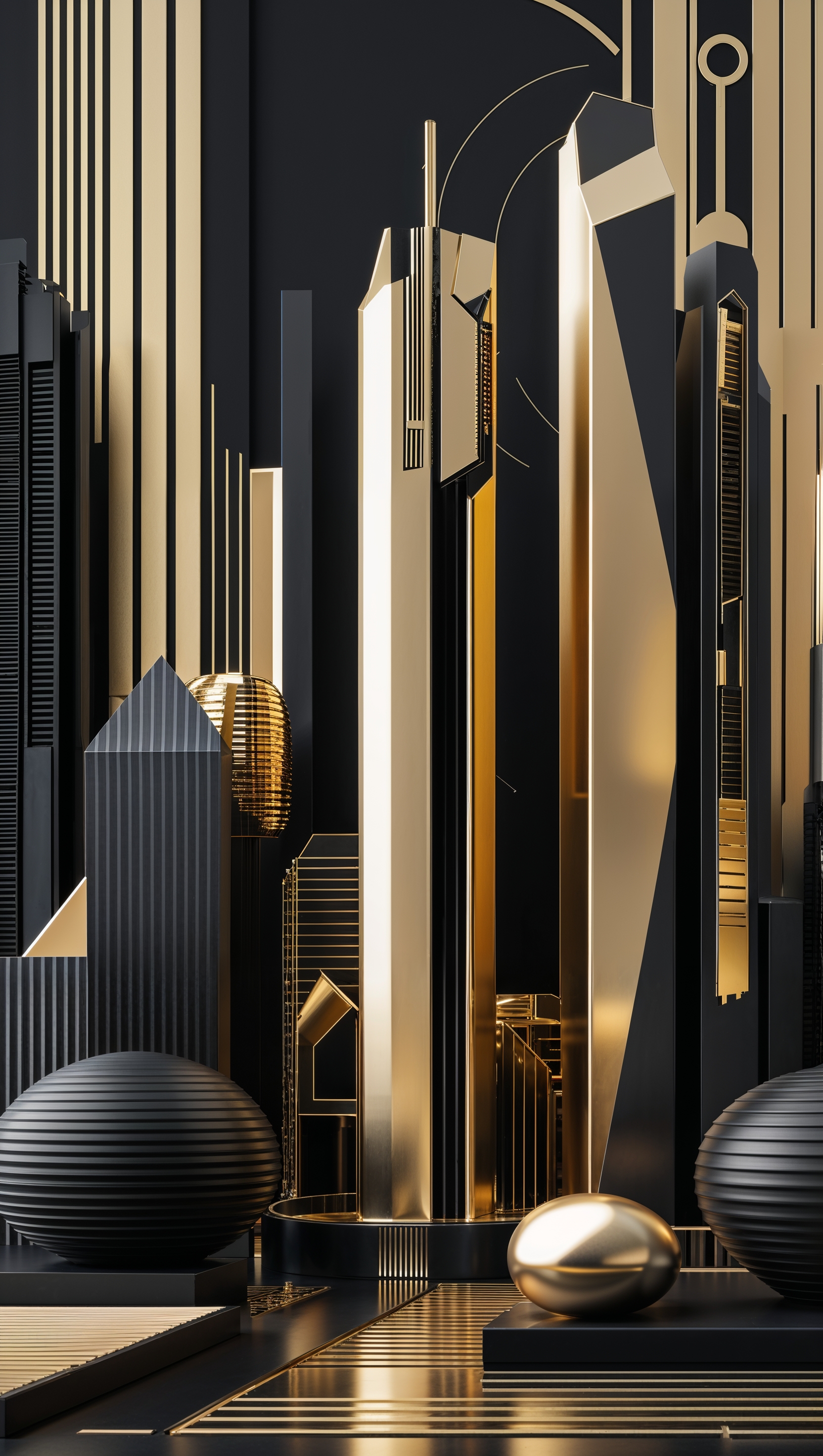 Create a black and gold wallpaper inspired by modern architecture