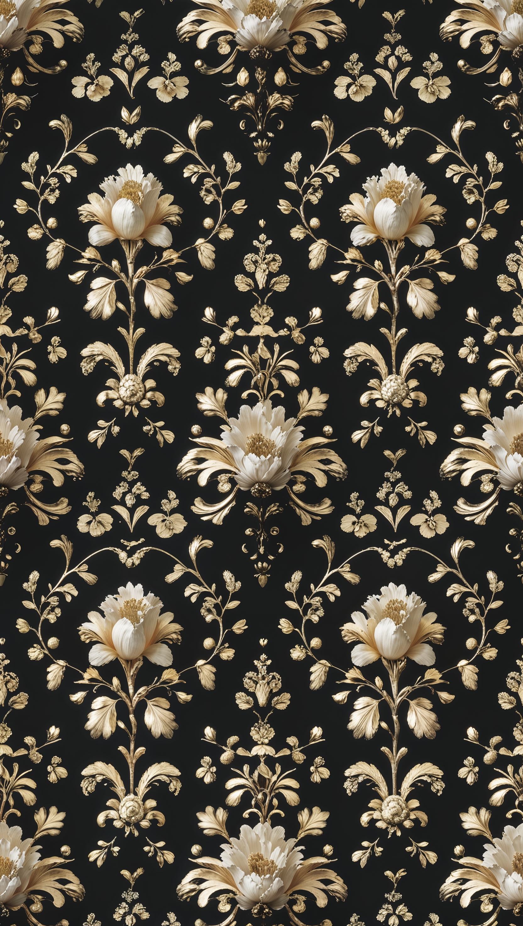 Design a black and gold wallpaper with floral decorations