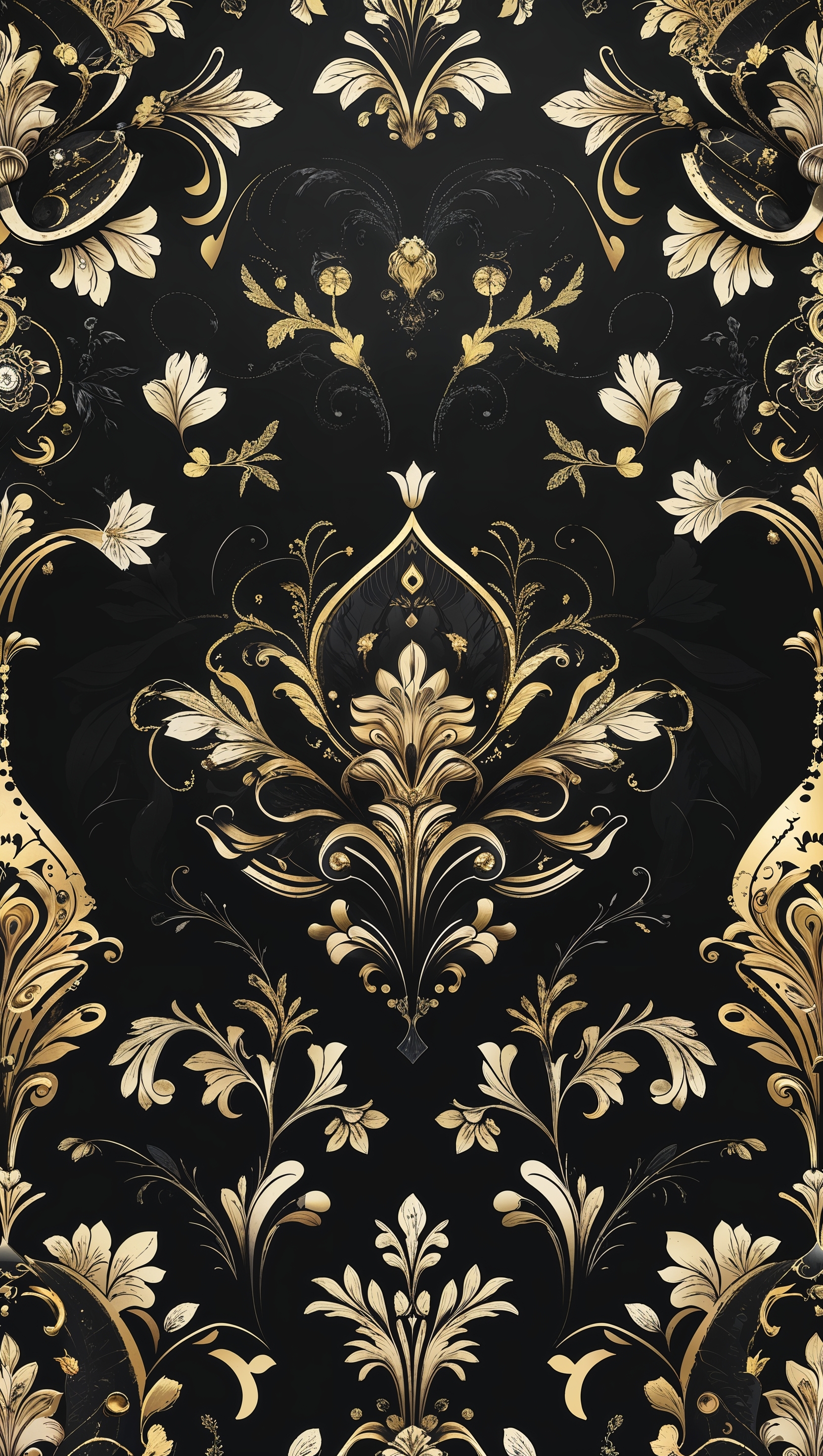 Design a black and gold wallpaper with digital art style patterns