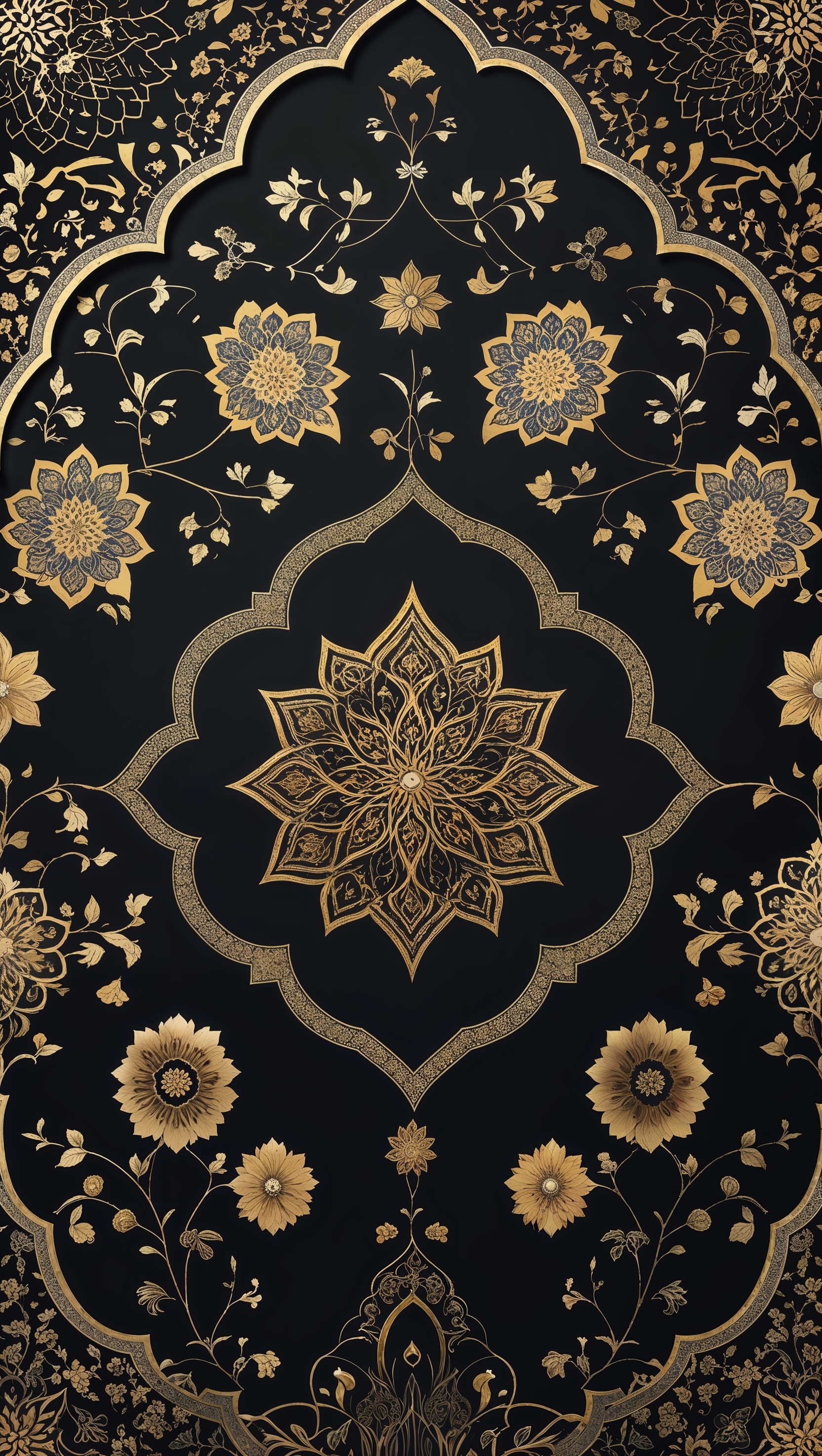 Create a black and gold wallpaper inspired by Islamic art