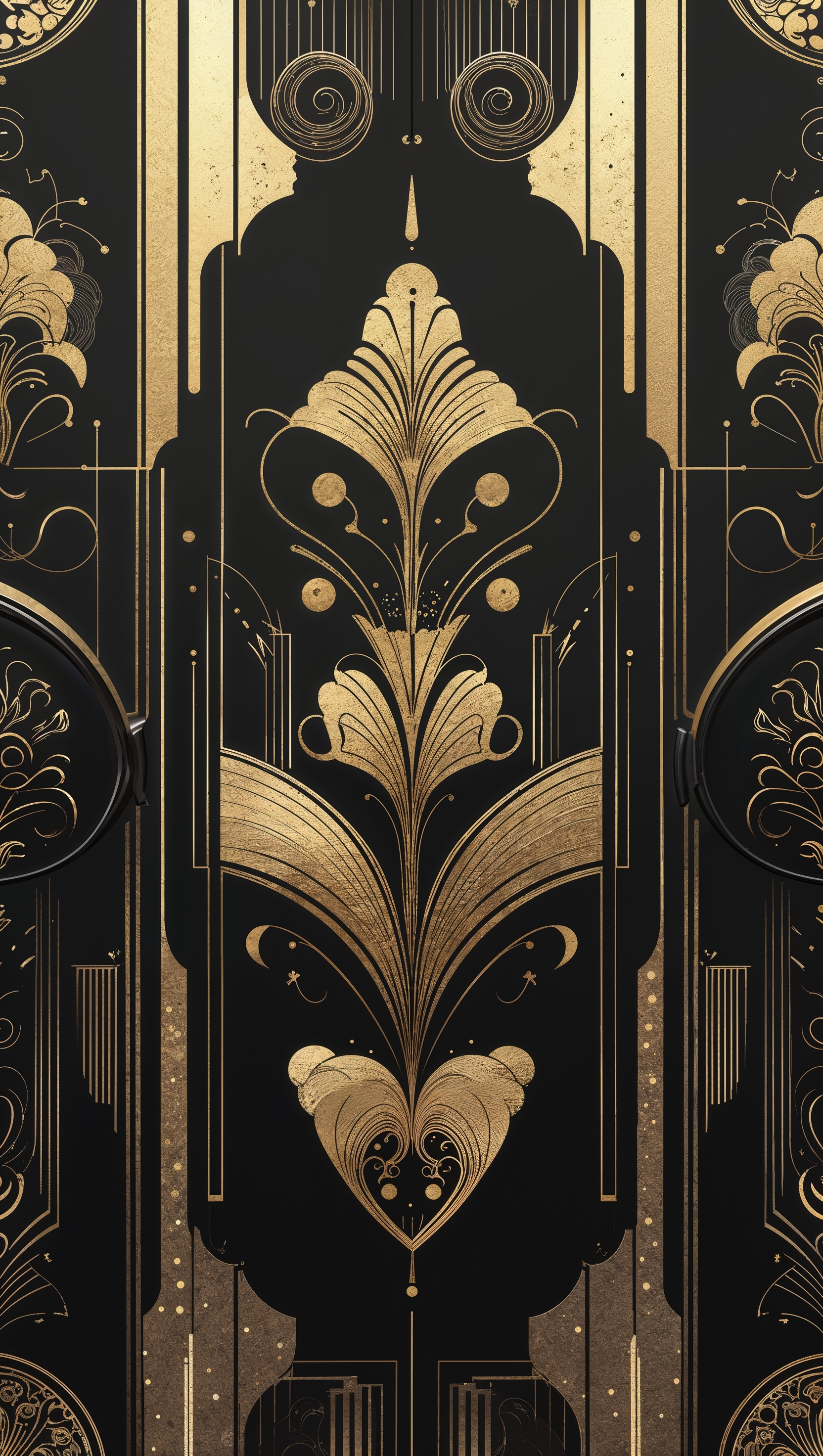 Generate an iPhone wallpaper with black and gold colors and artistic designs