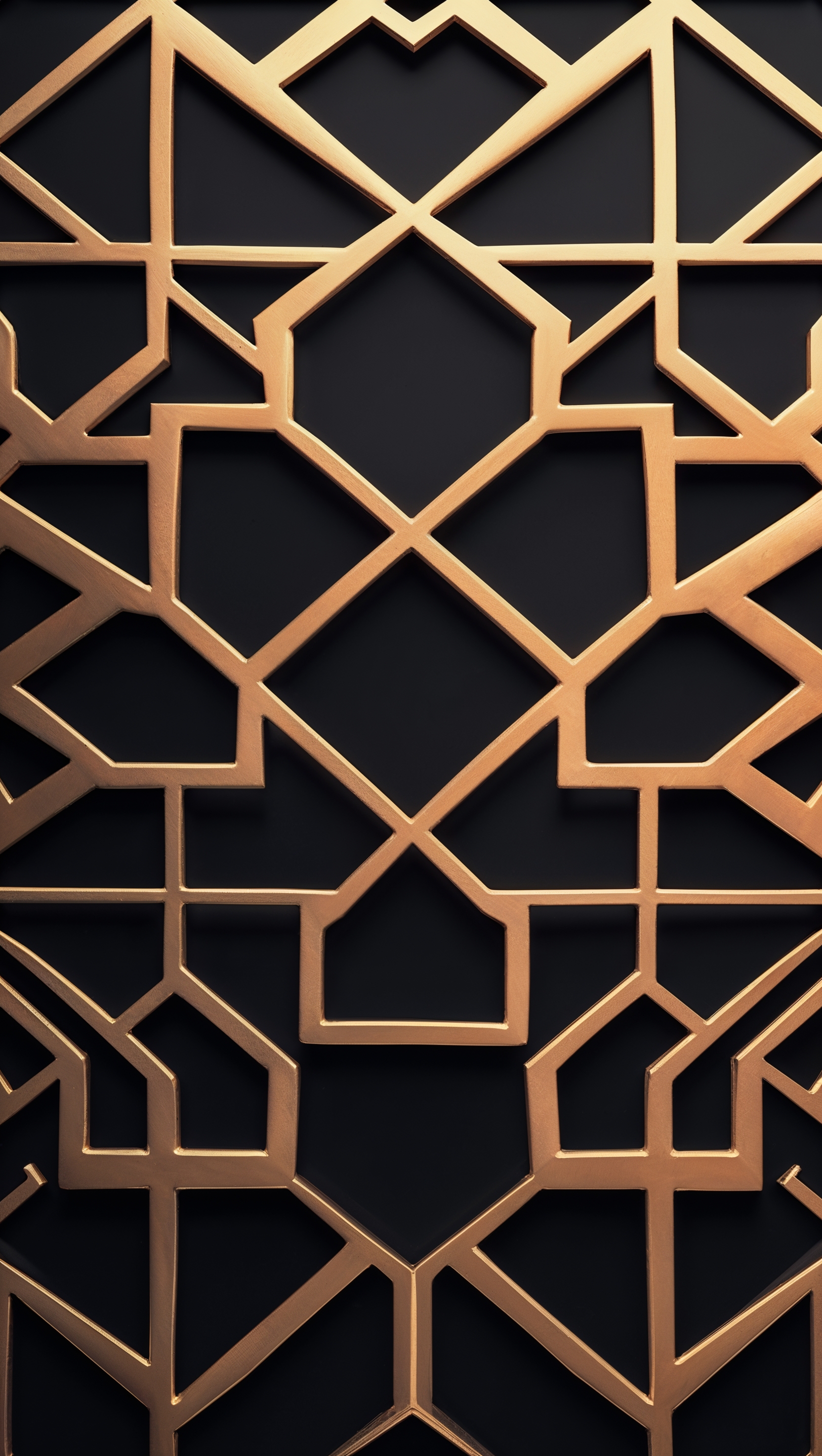 Design an iPhone wallpaper with a black and gold background, intricate geometric patterns