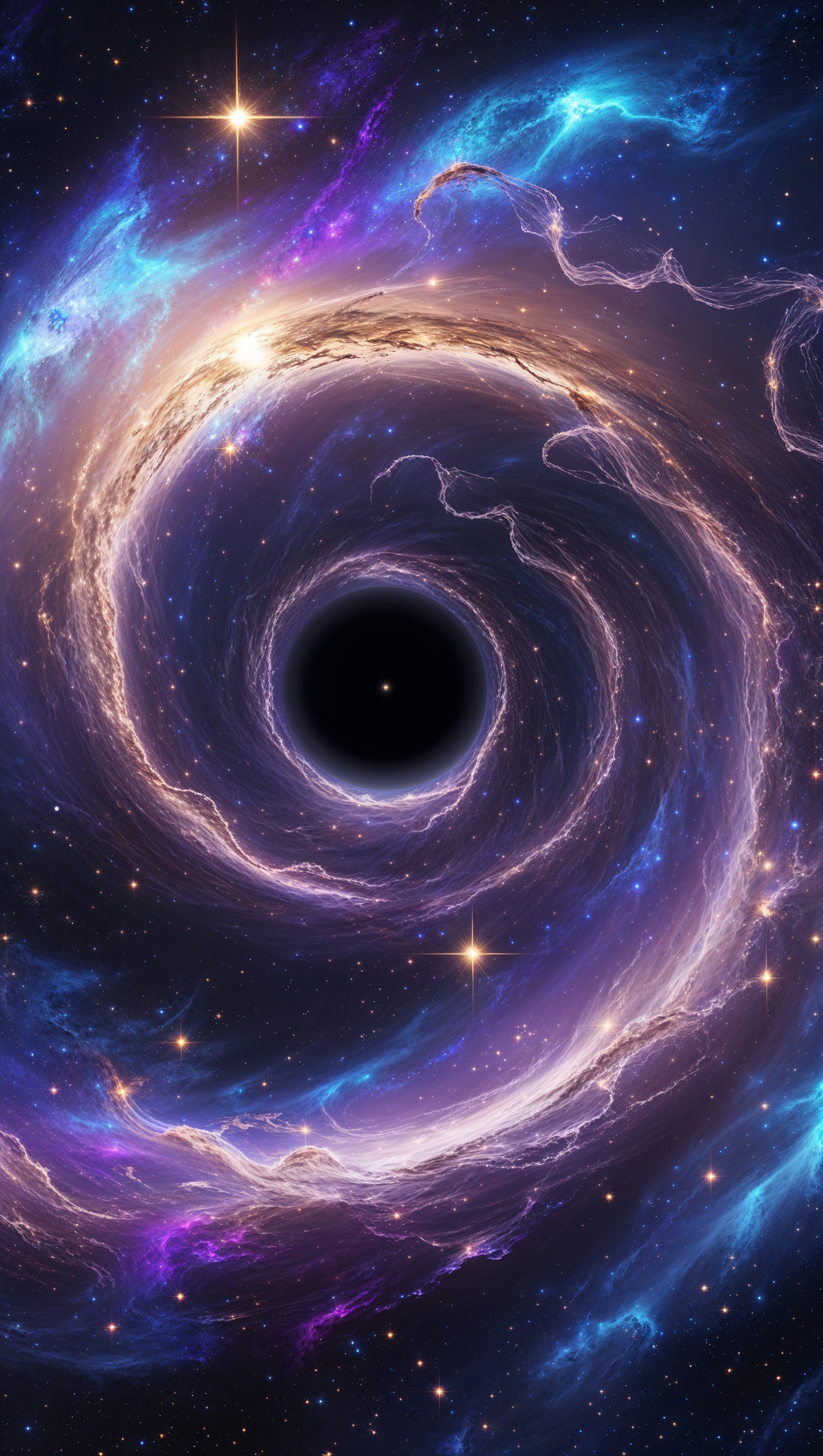 A black hole pulling a spaceship into its core