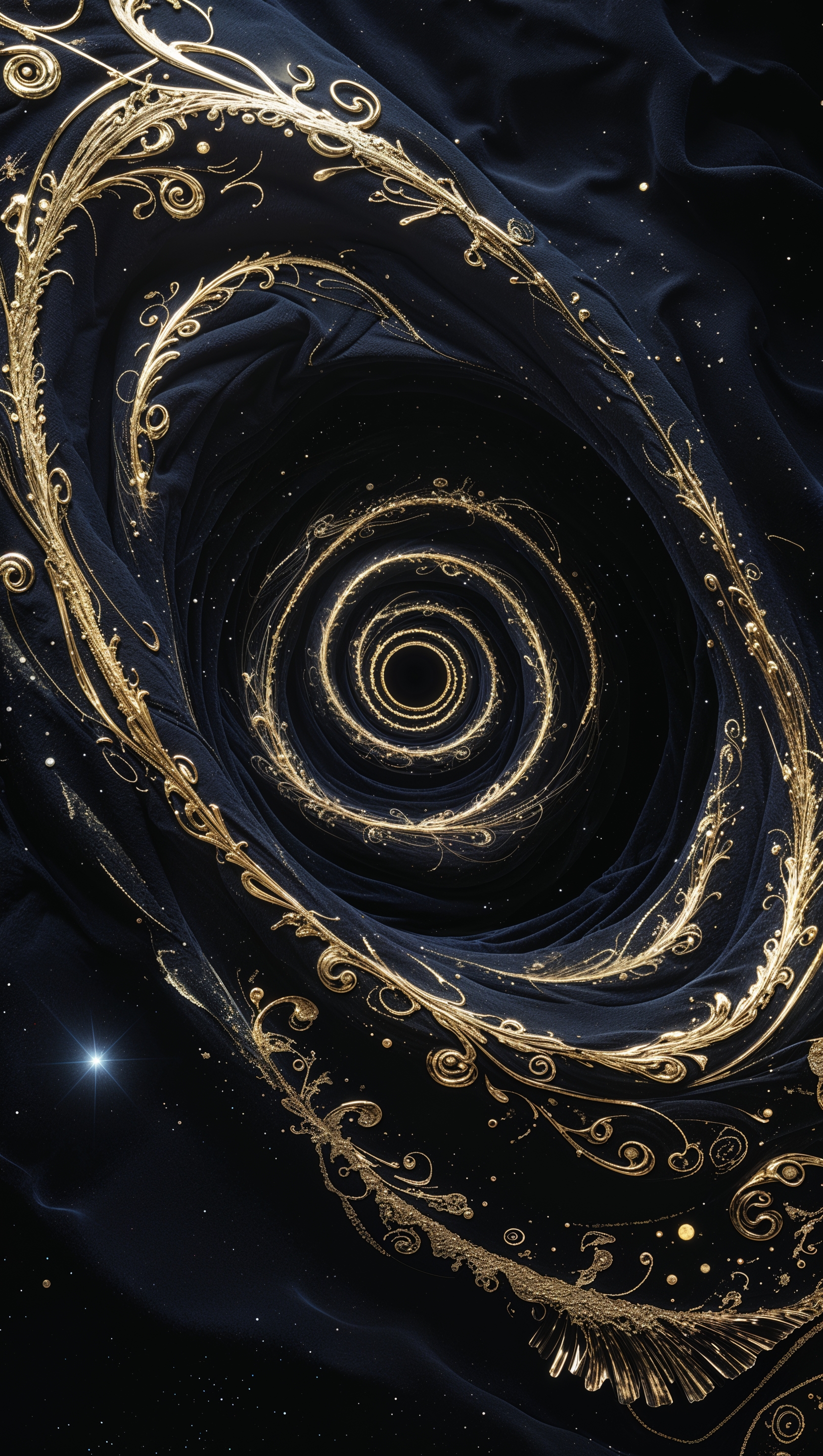 A black hole wallpaper with a luxurious combination of gold and black colors