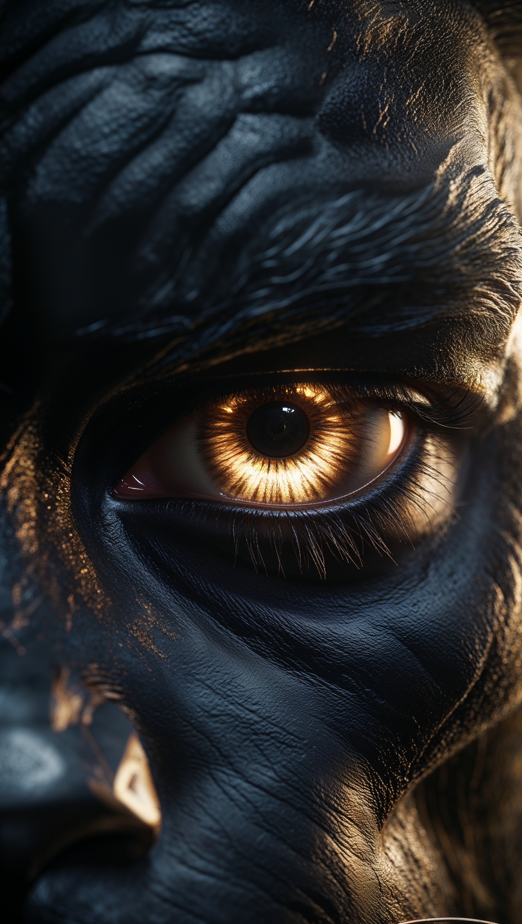 Close-up of Black Panther eyes glowing in the dark, mysterious feel