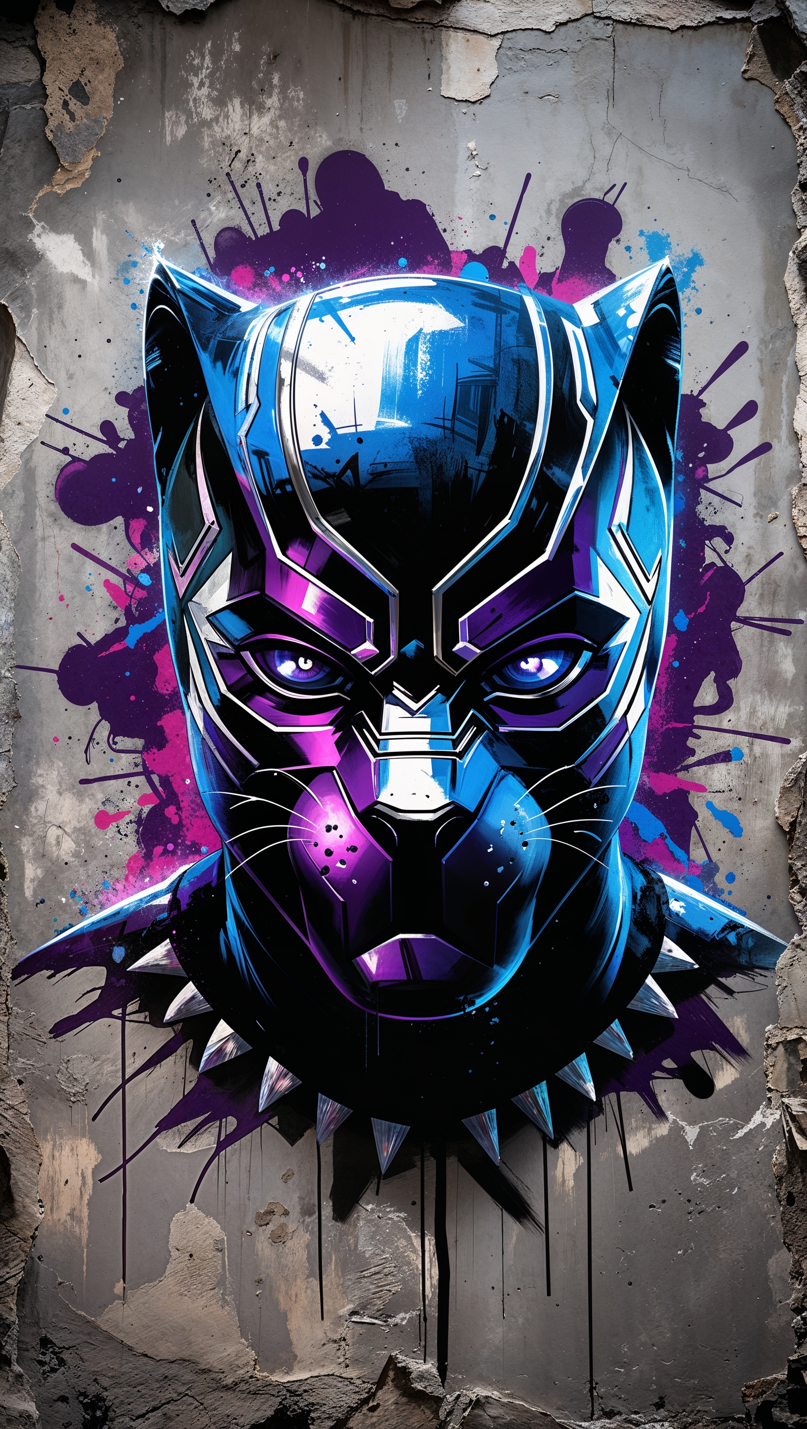 Black Panther graffiti art on wall, street art style, grungy iPhone wallpaper