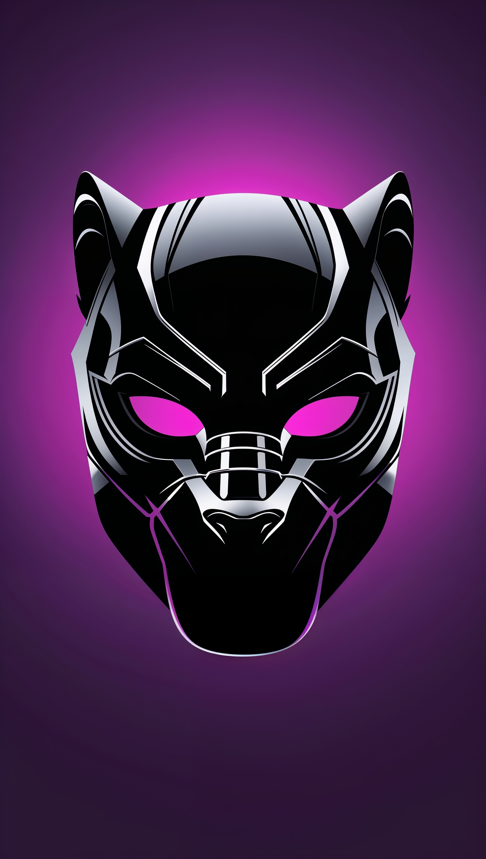 Minimalist Black Panther silhouette with purple background, iPhone wallpaper style