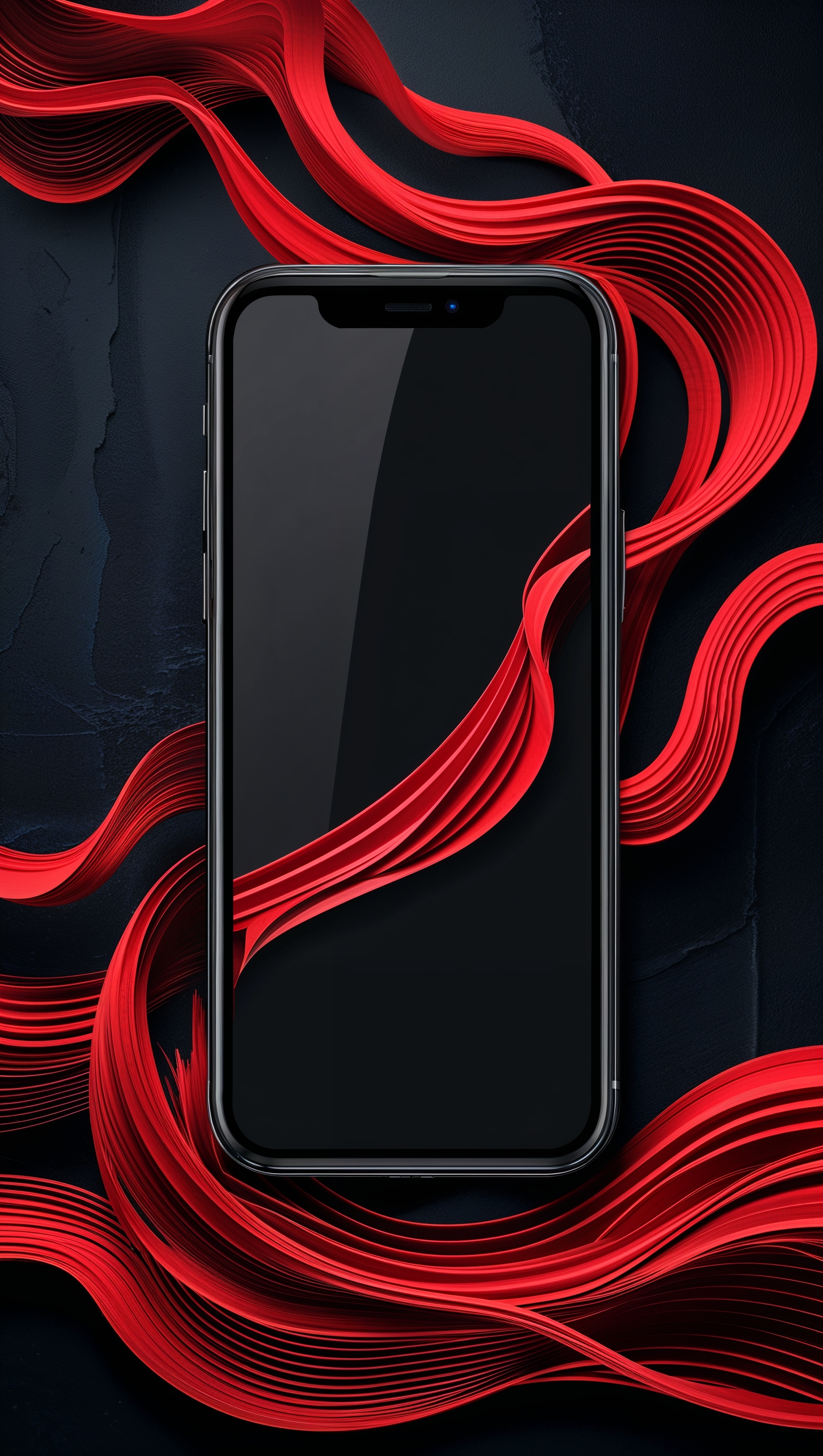 iPhone background with red wavy lines on black base