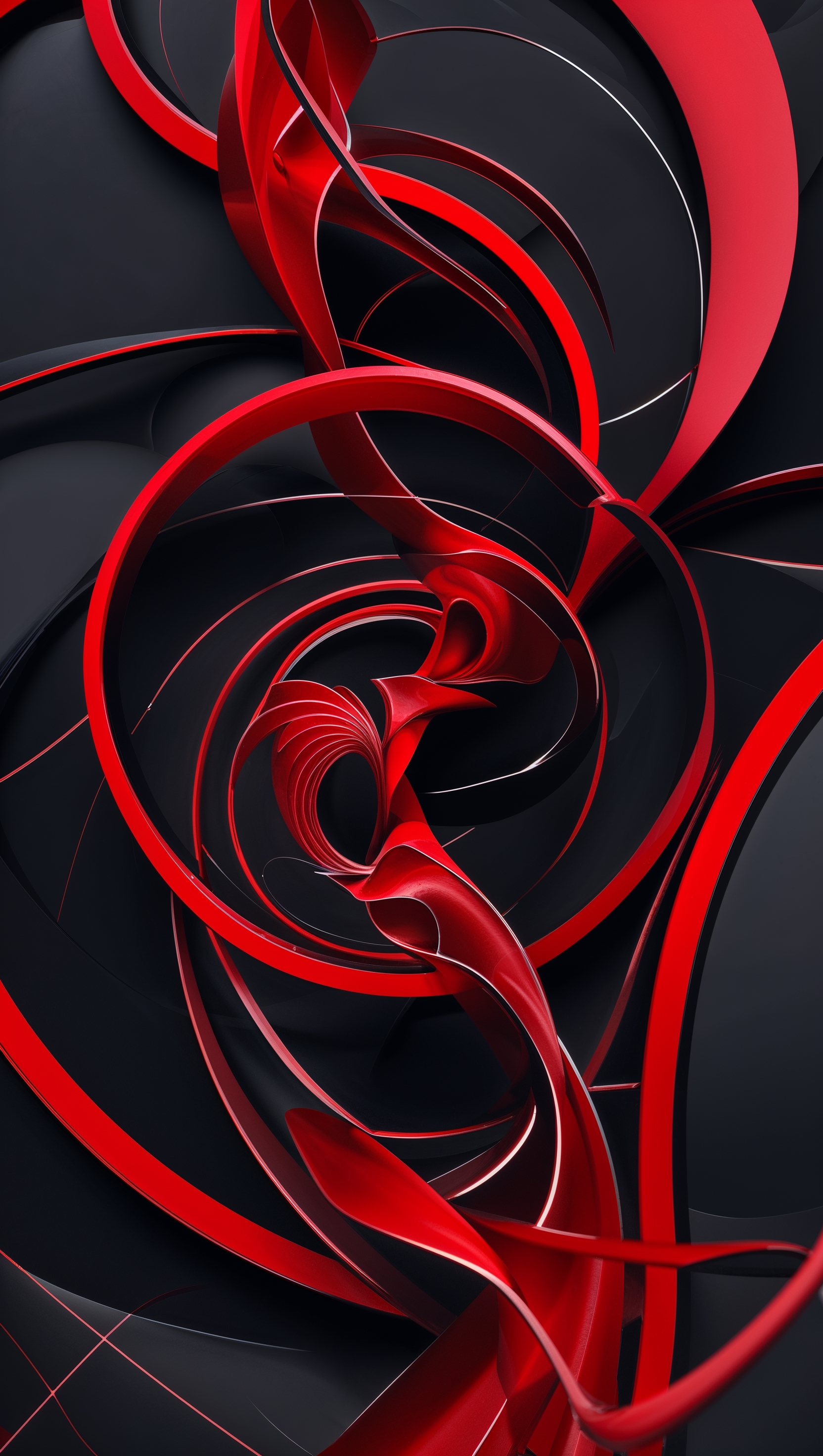 iPhone wallpaper with black and red design including circles and thin lines