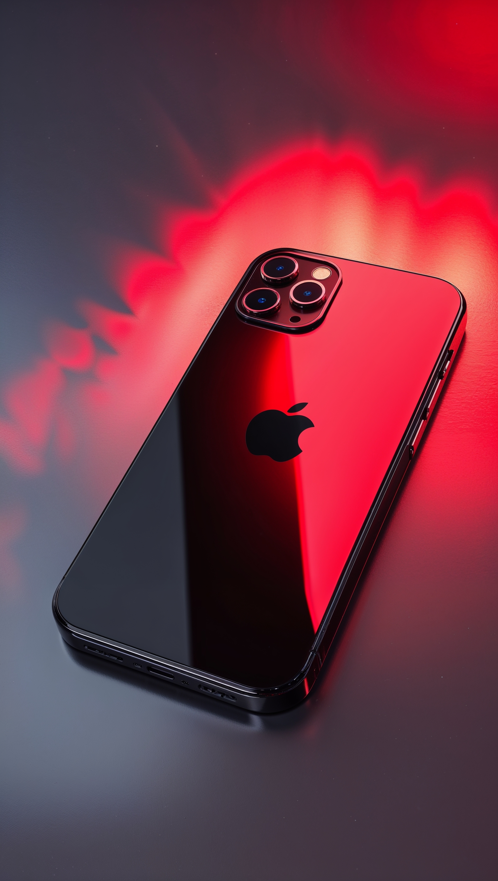 iPhone background with red lighting effects on glossy black surface