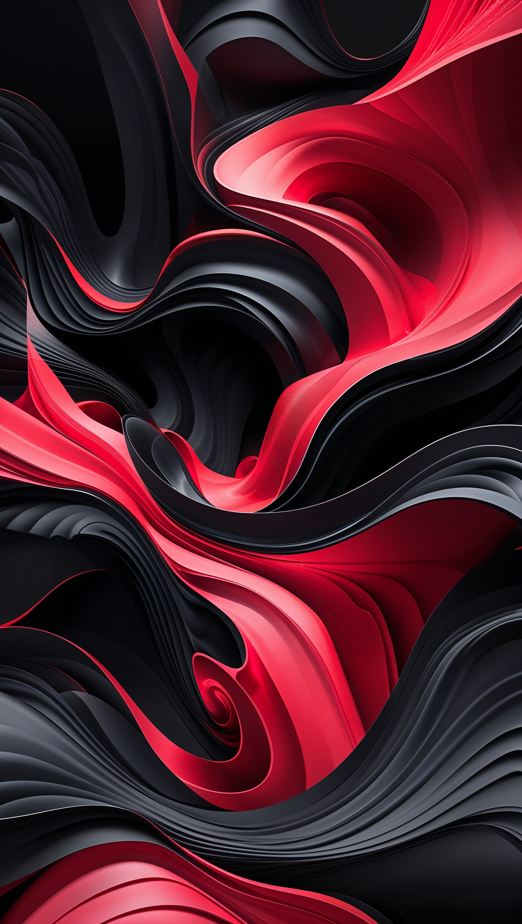 iPhone wallpaper with abstract black and red patterns and depth shadows