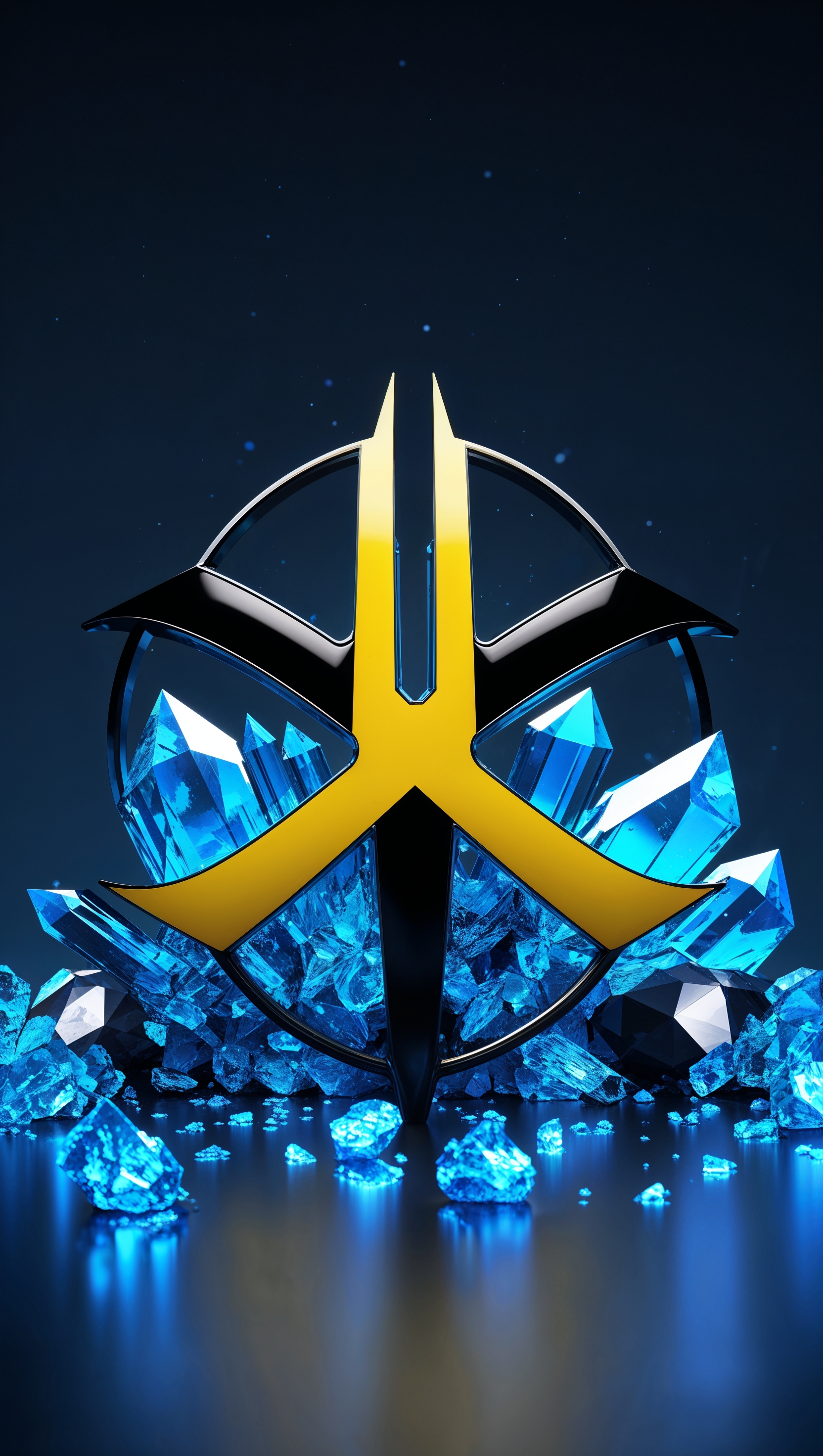 Create a graphic-themed wallpaper for iPhone combining the hazmat logo and blue crystals