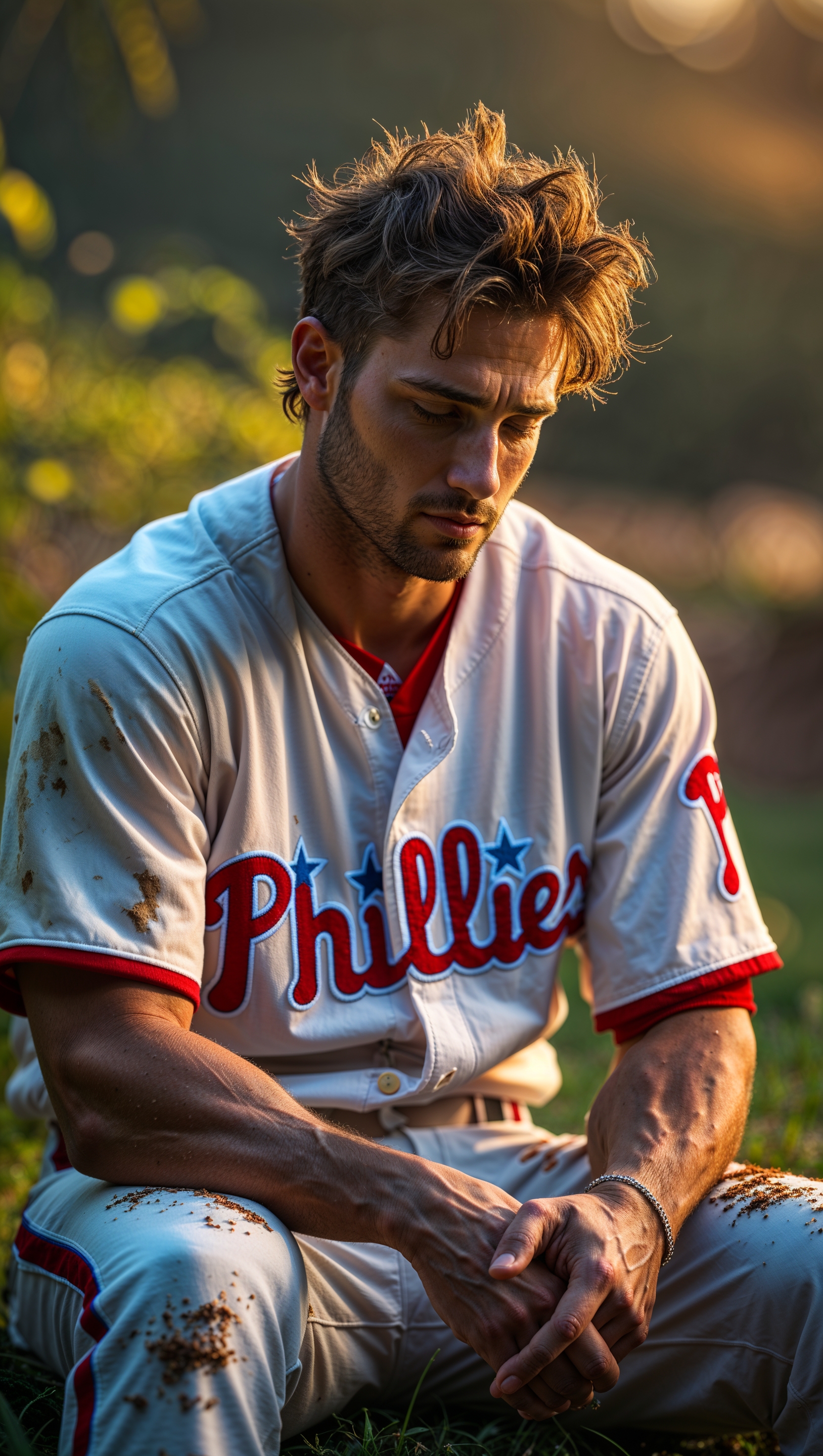 Artistic image of Bryce Harper in a calm, reflective pose