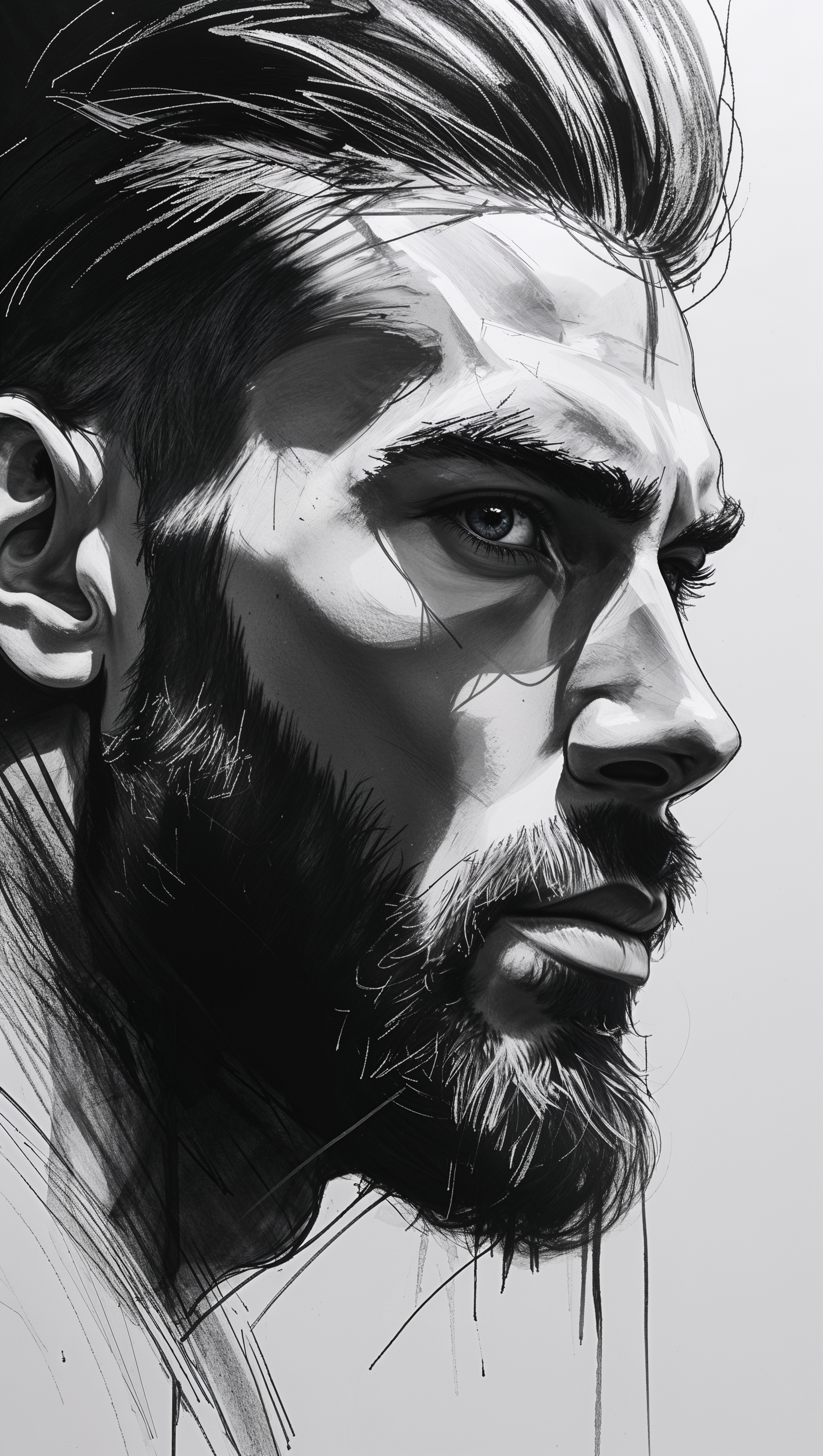 Artistic black and white sketch of Bryce Harper's face