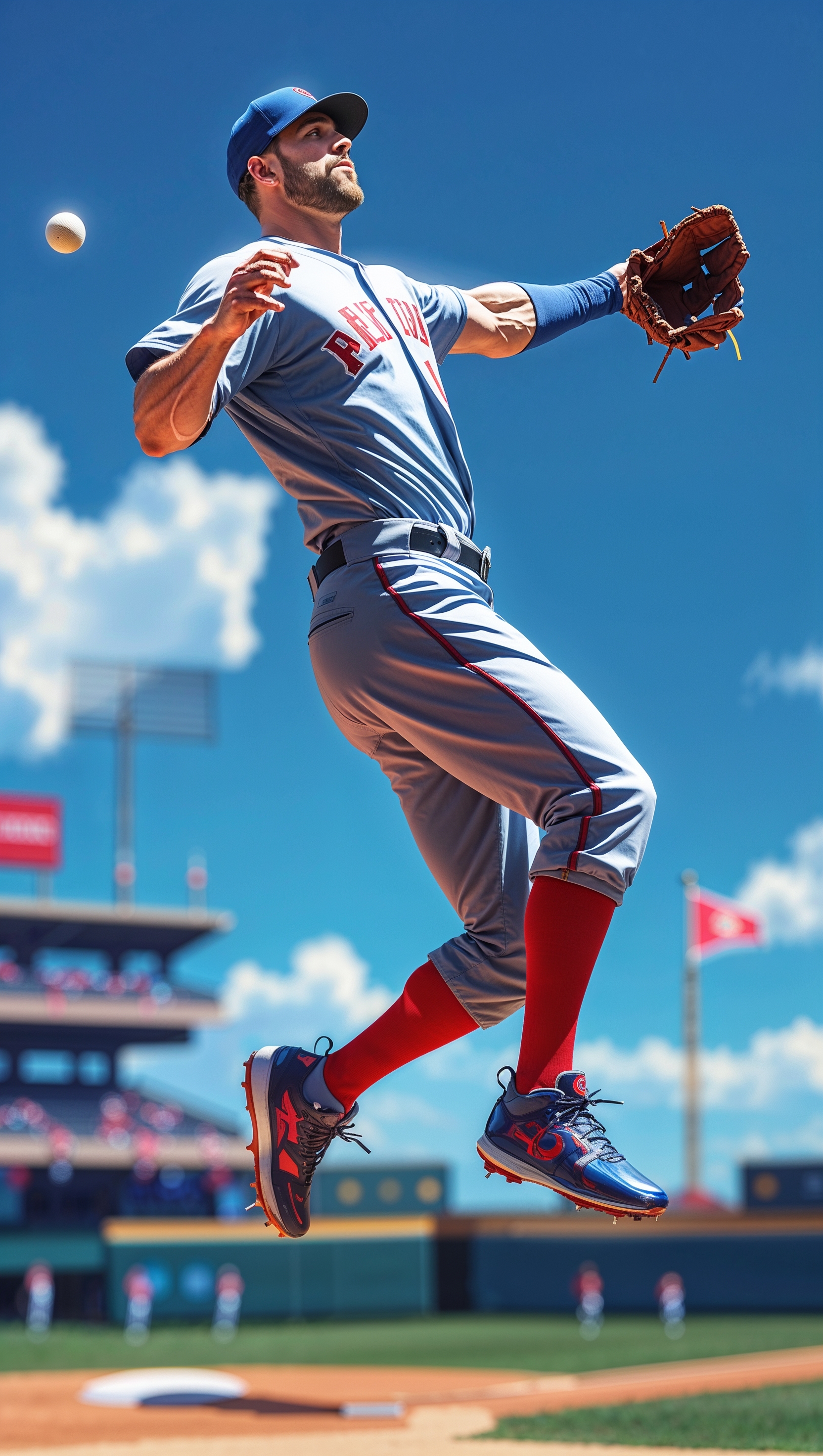 Bryce Harper jumping to catch a ball in slow-motion style