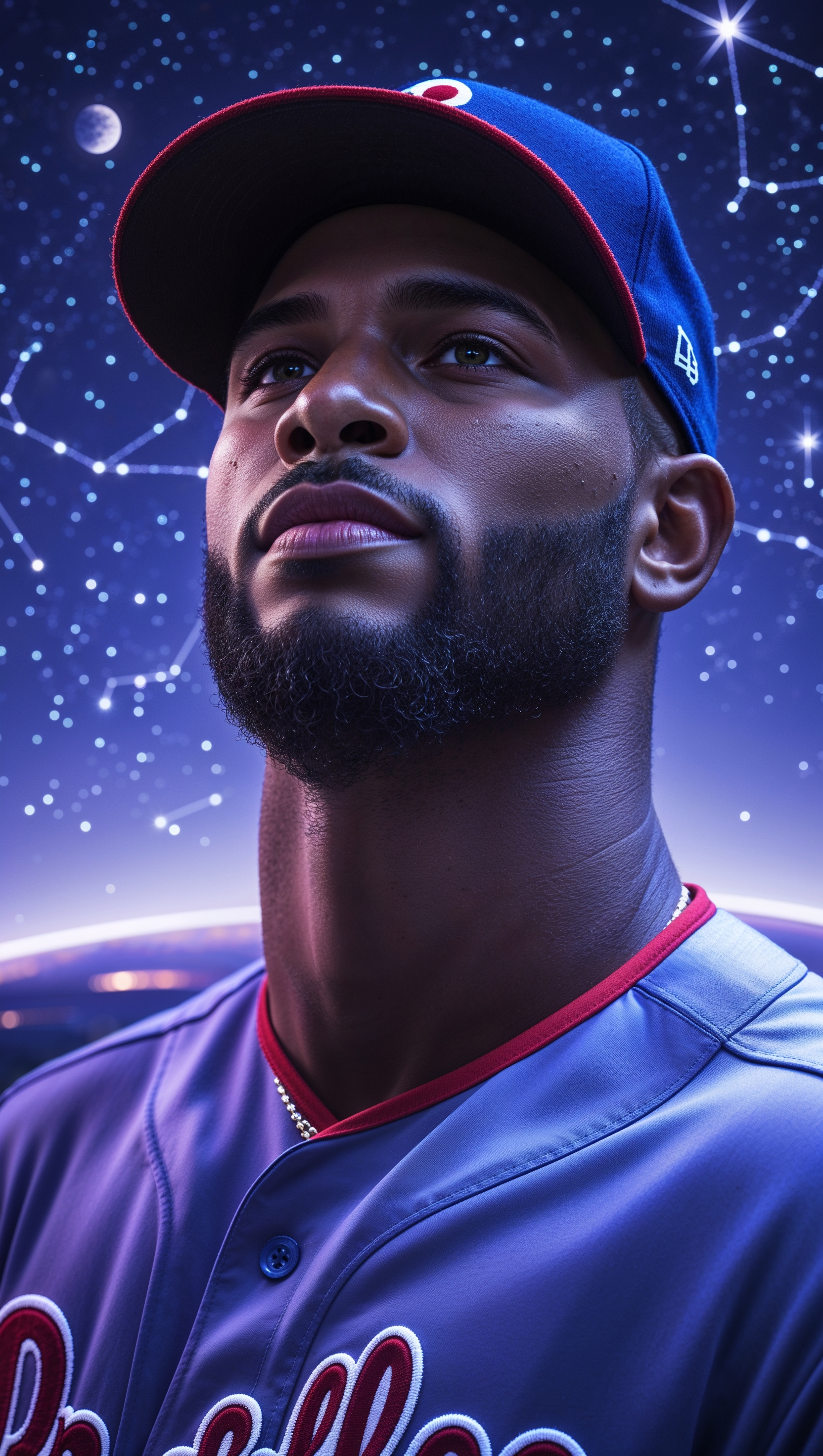 Bryce Harper with a night sky and stars background