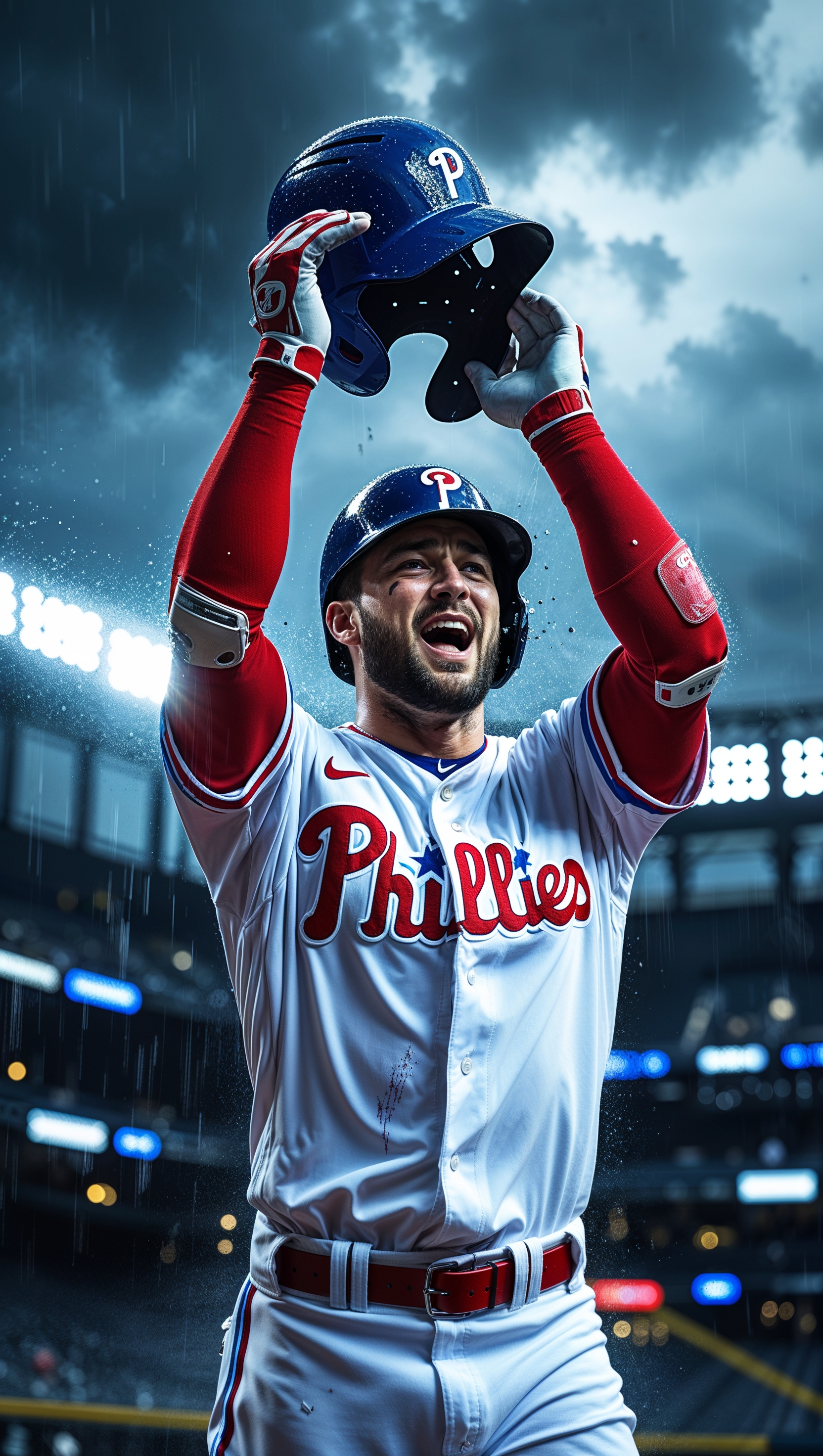Bryce Harper celebrating a home run with stormy light effects