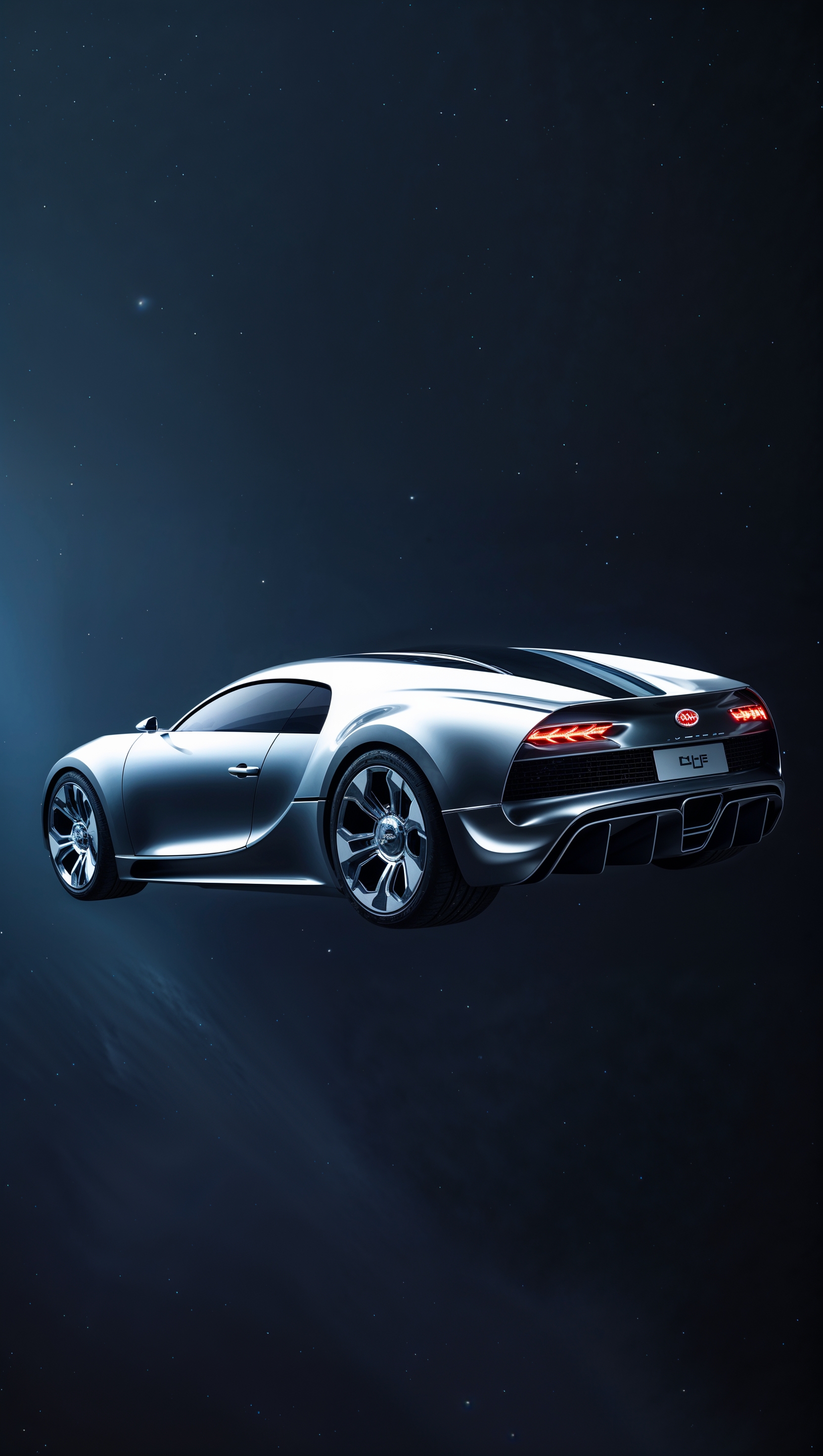 Bugatti concept car floating in space, zero gravity background