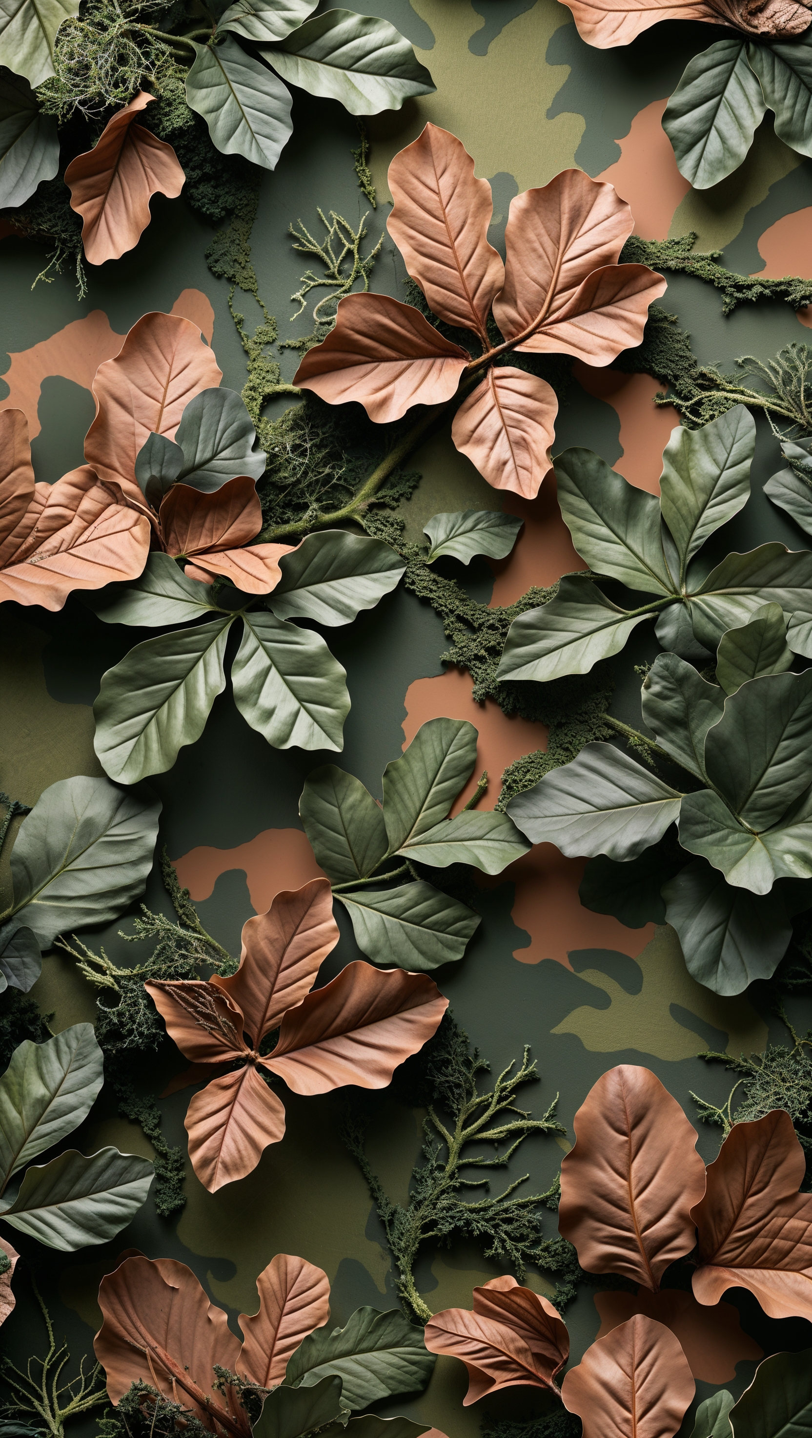 Camo pattern inspired by leaves and branches, natural iPhone wallpaper