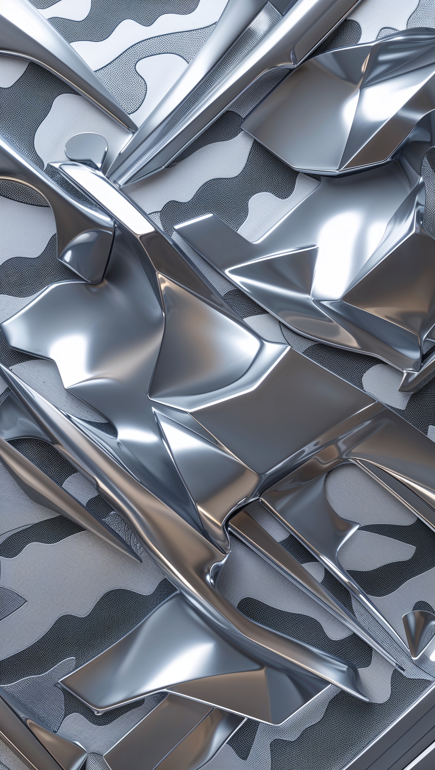 Metallic camo pattern with chrome effects, futuristic iPhone background