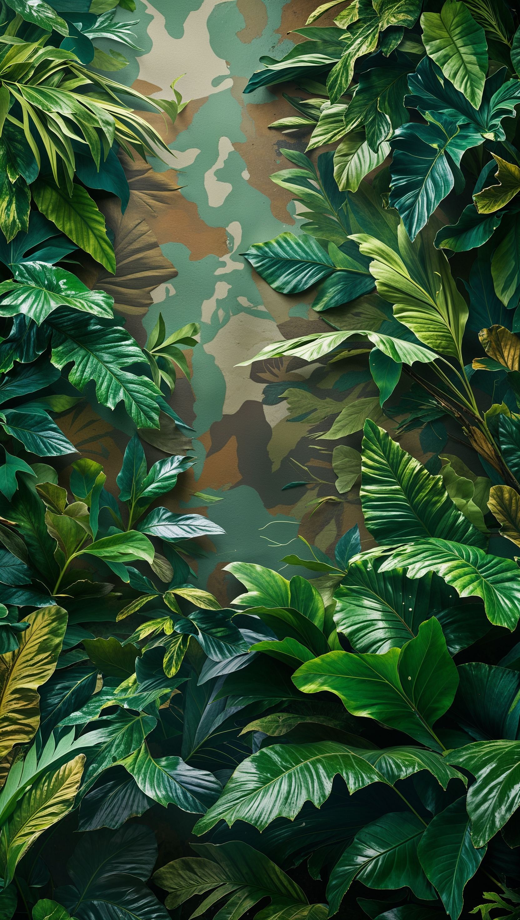 Jungle camo texture with leaf details, perfect for iPhone wallpaper