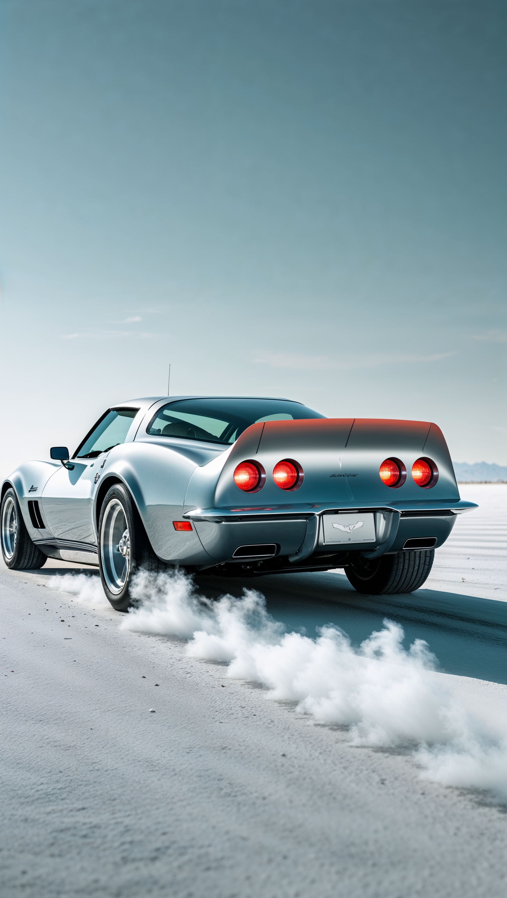A Chevy Corvette racing on the salt flats, minimal style, iPhone wallpaper