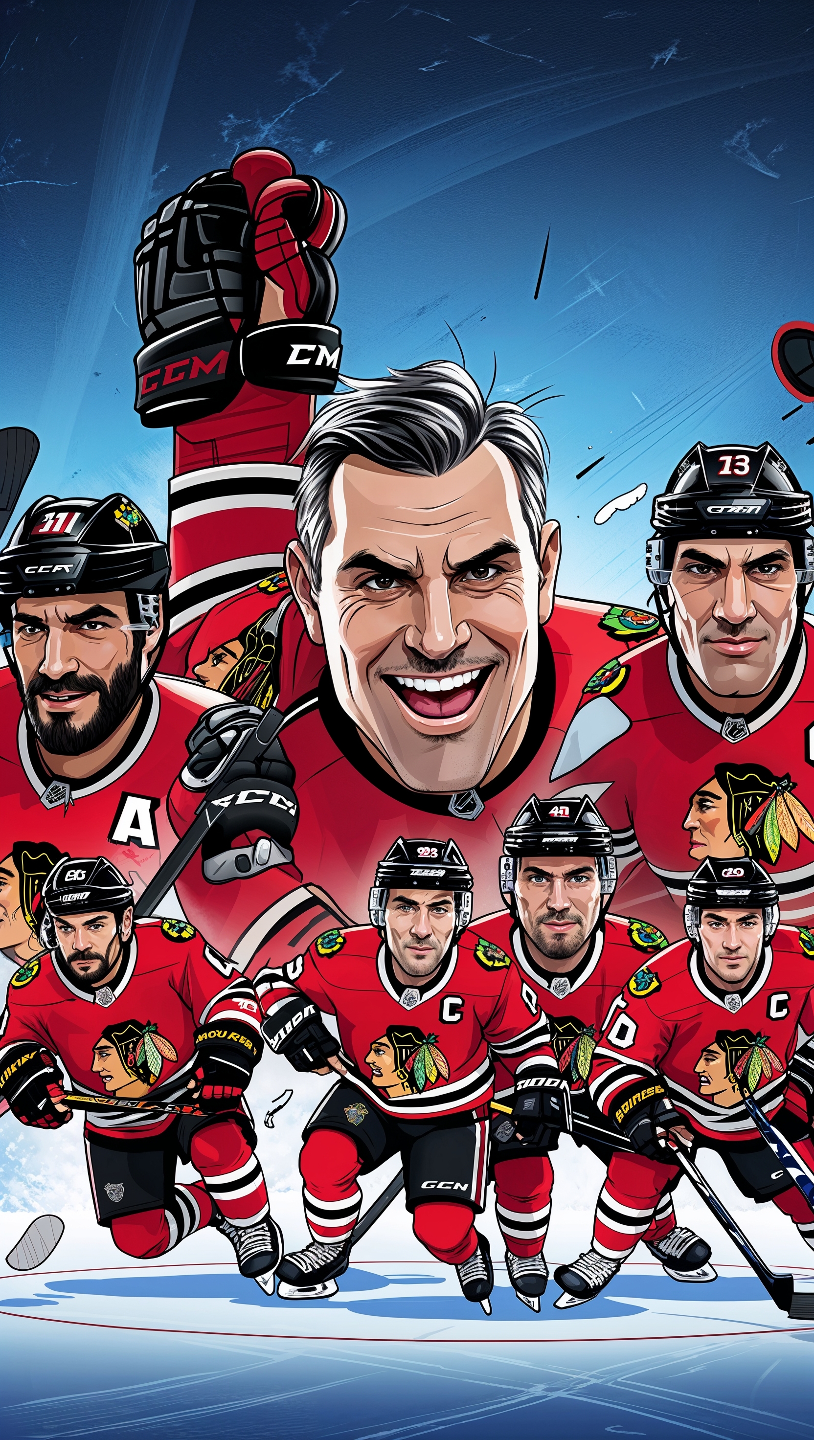 2D cartoon-style image of the Chicago Blackhawks team