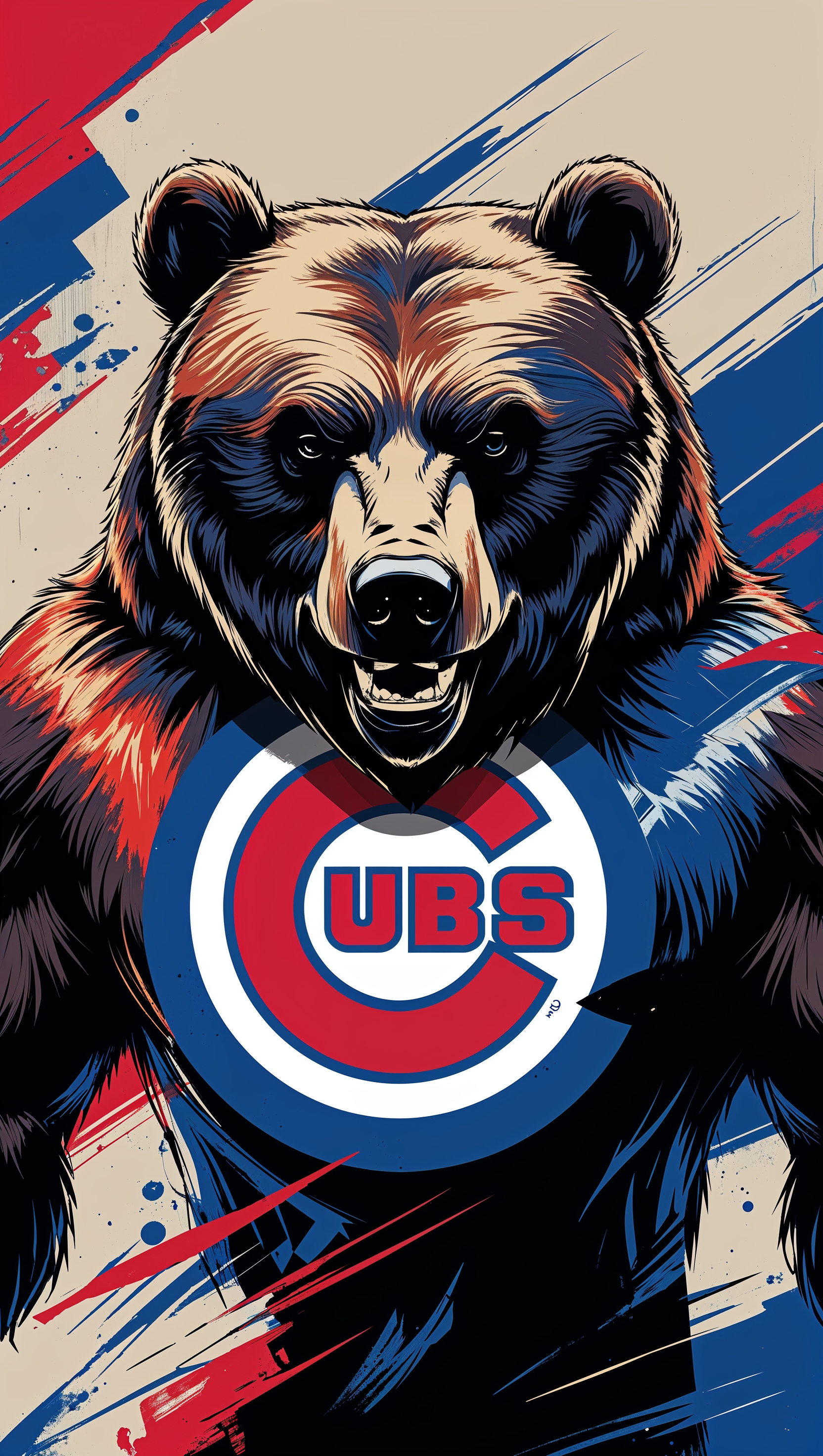 Fusion of Cubs logo and bear in a modern graphic art style