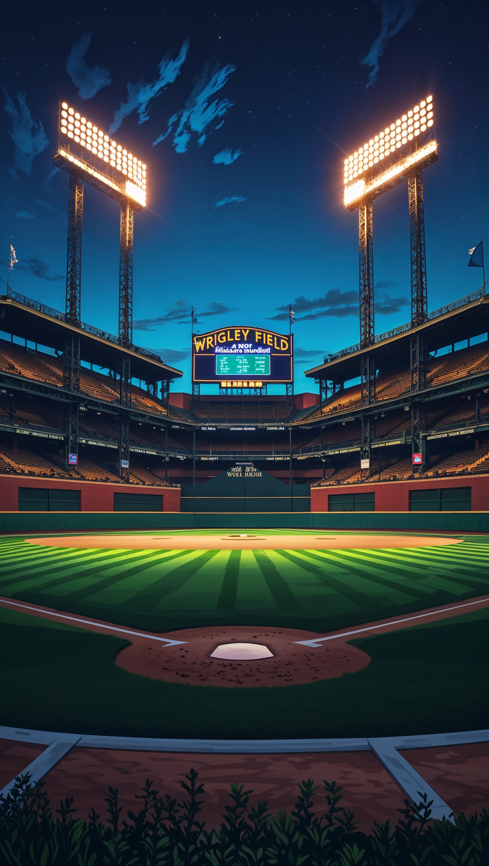 Wrigley Field stadium at night with dramatic lighting for iPhone