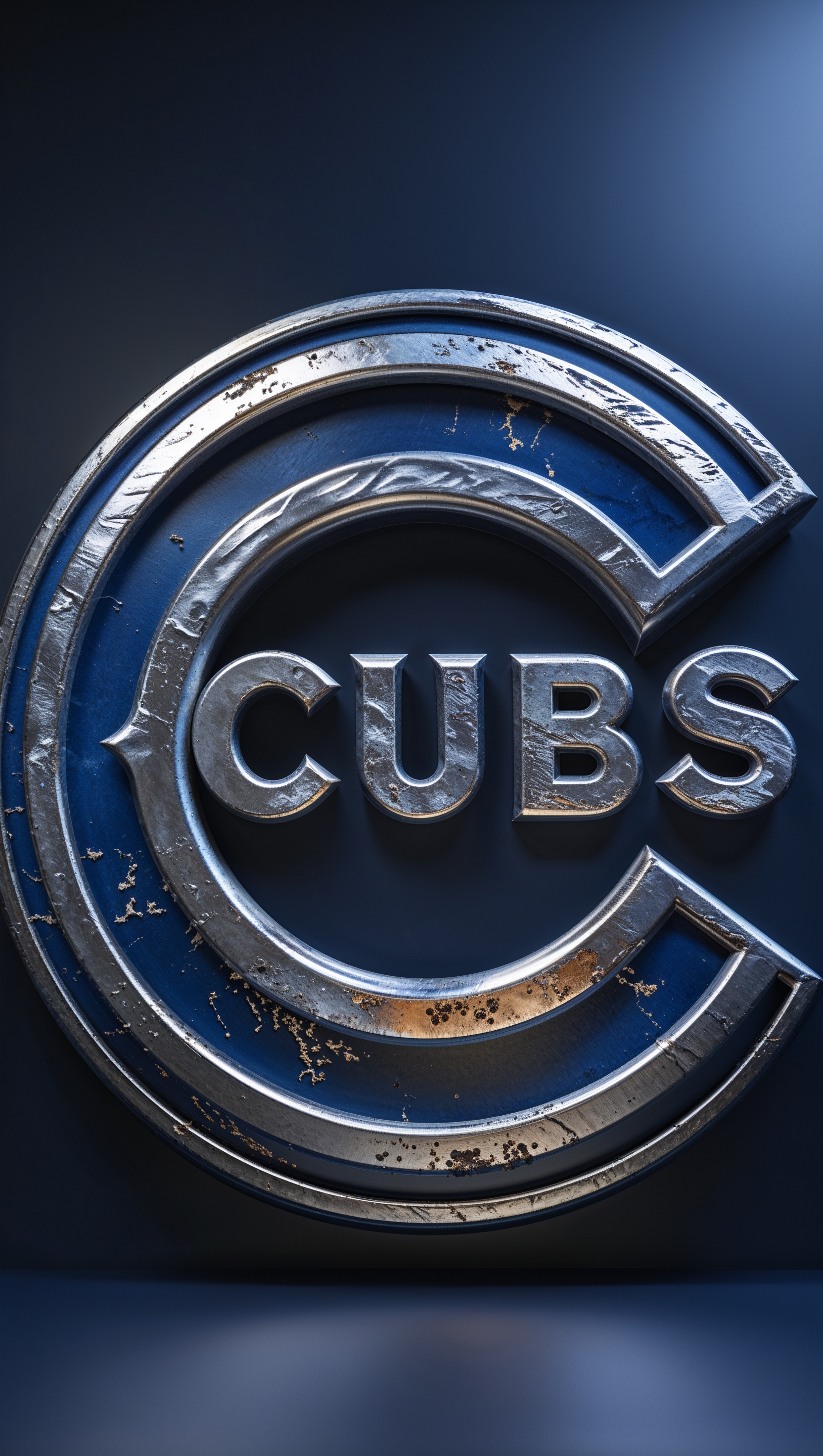 3D metallic Chicago Cubs logo on a dark background