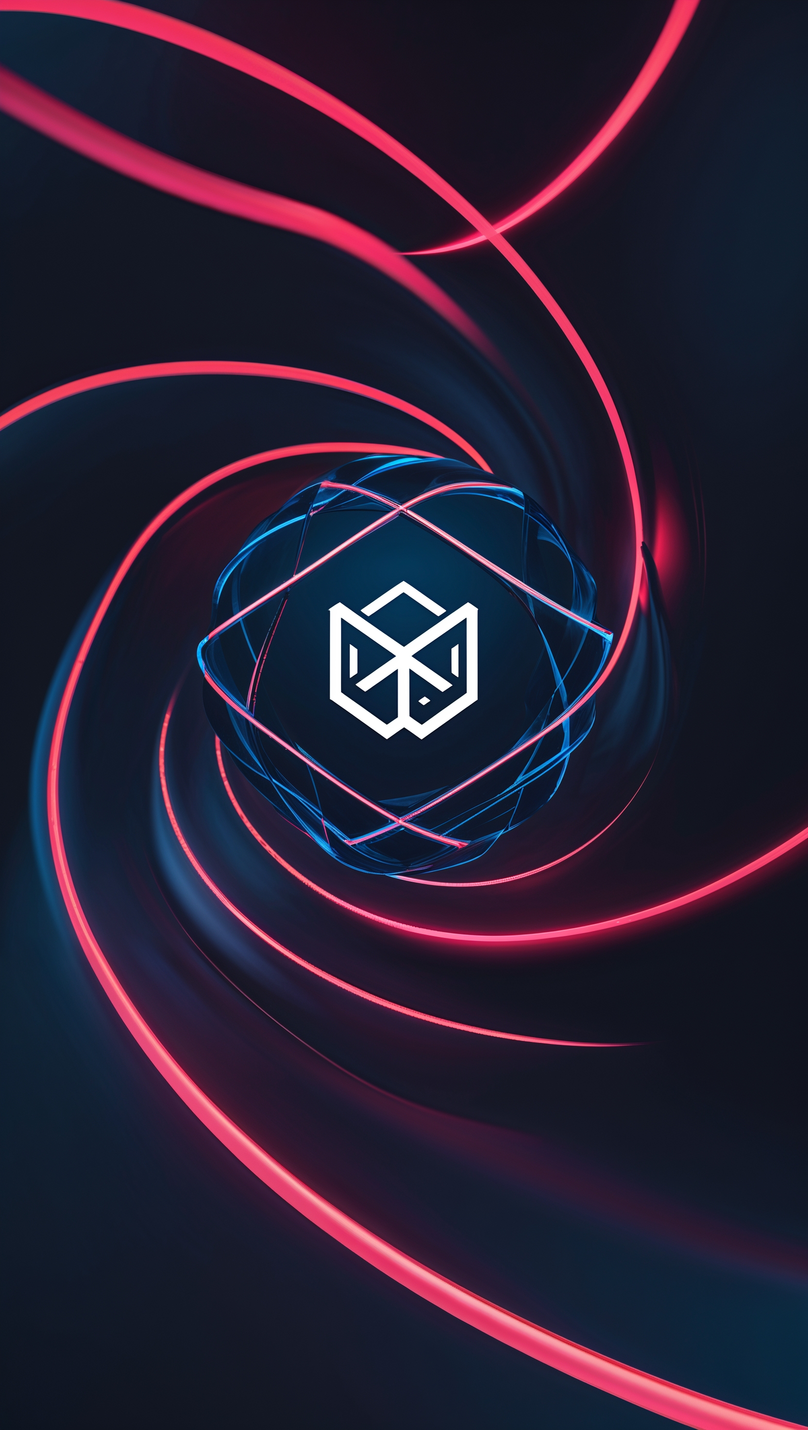 Dark wallpaper with glowing red and blue lines around the logo