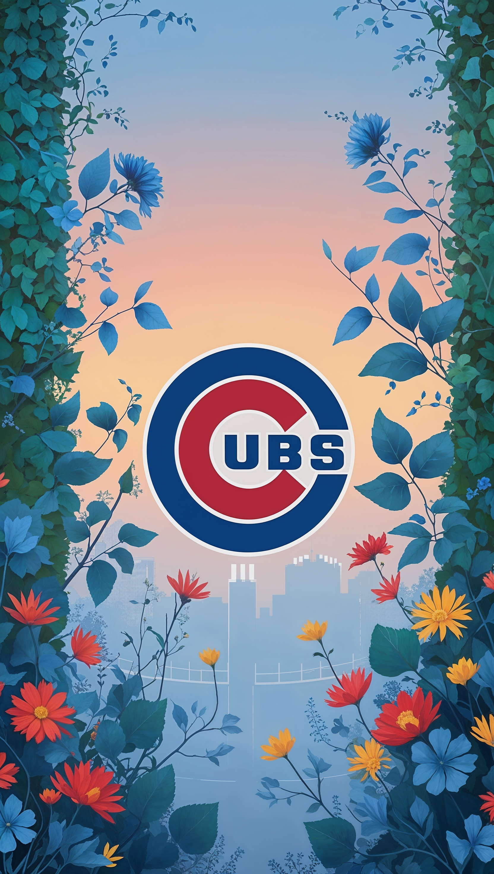 Nature-themed relaxing wallpaper combined with Chicago Cubs elements