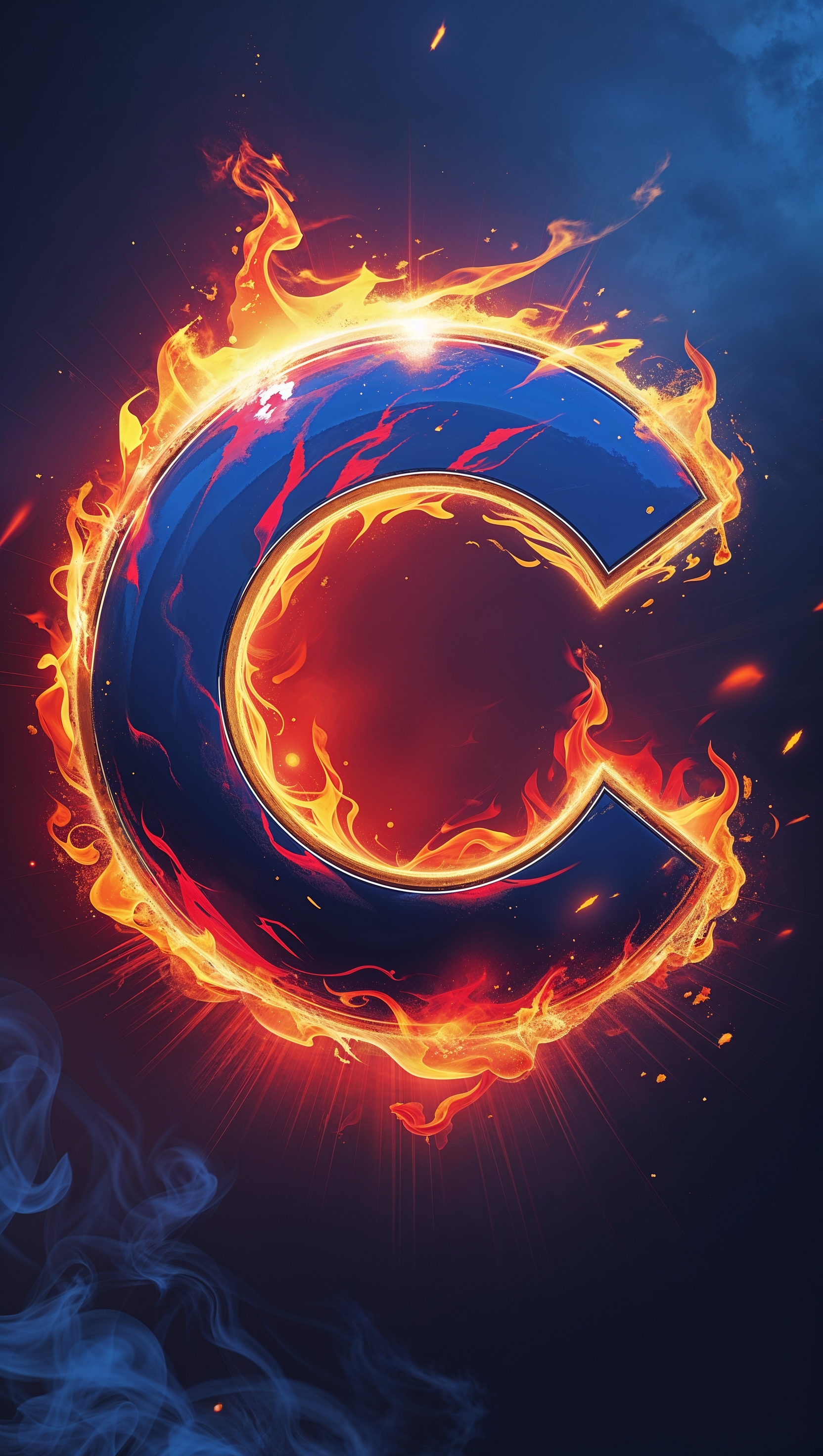 Chicago Cubs logo with fire and energy effects