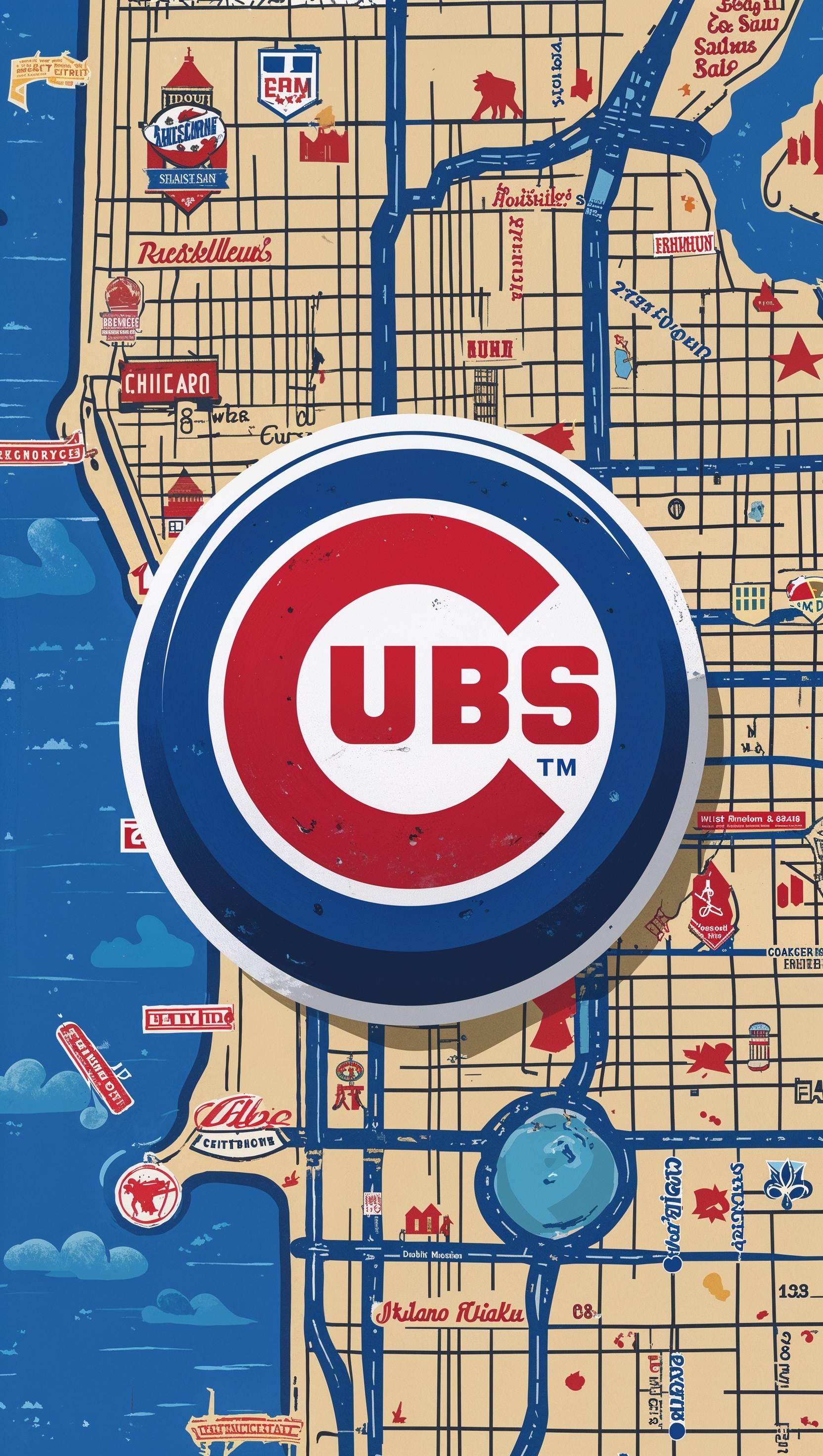 Wallpaper combining the Cubs logo with a map of Chicago