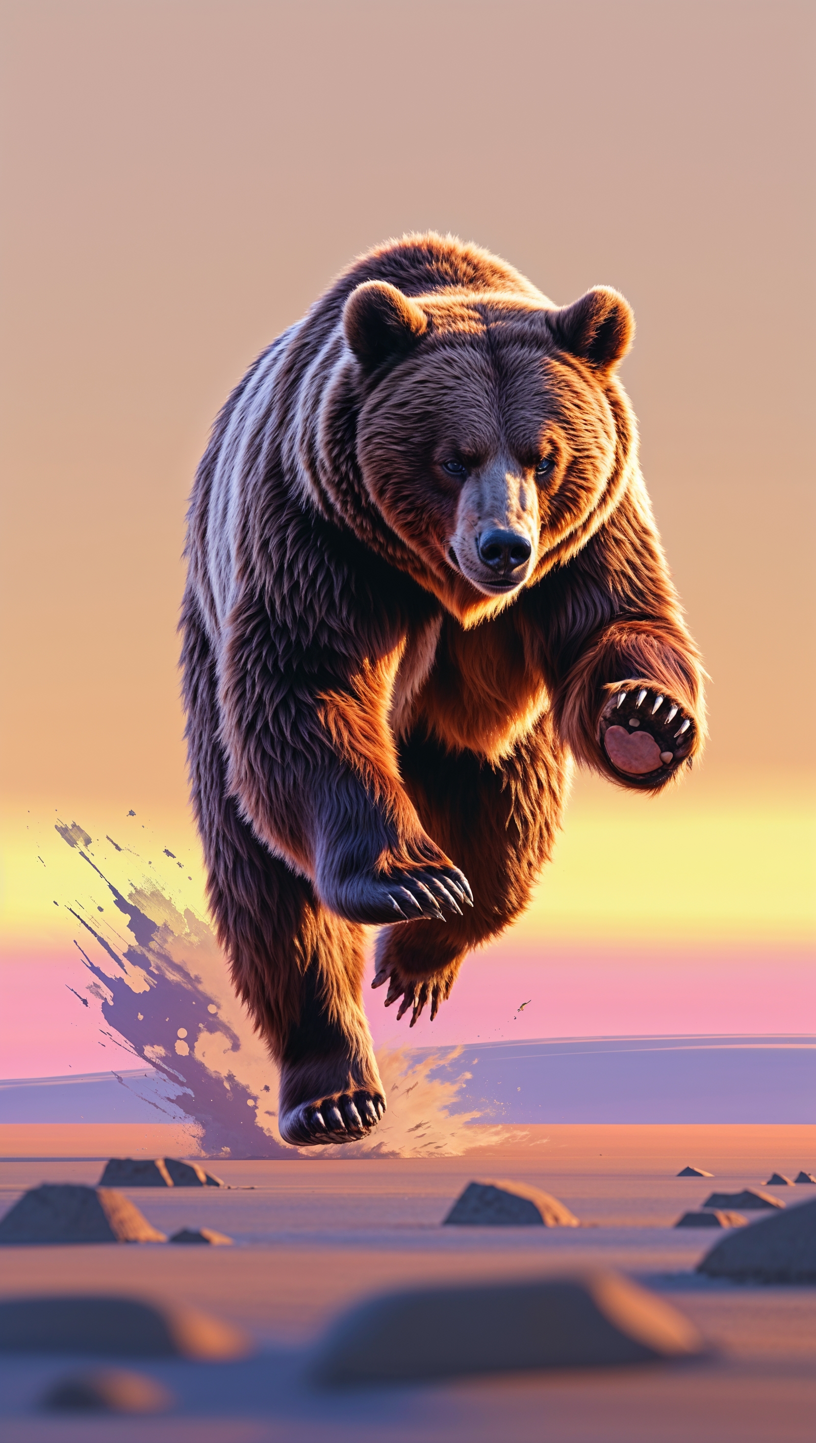 2D artistic design of a bear running toward base