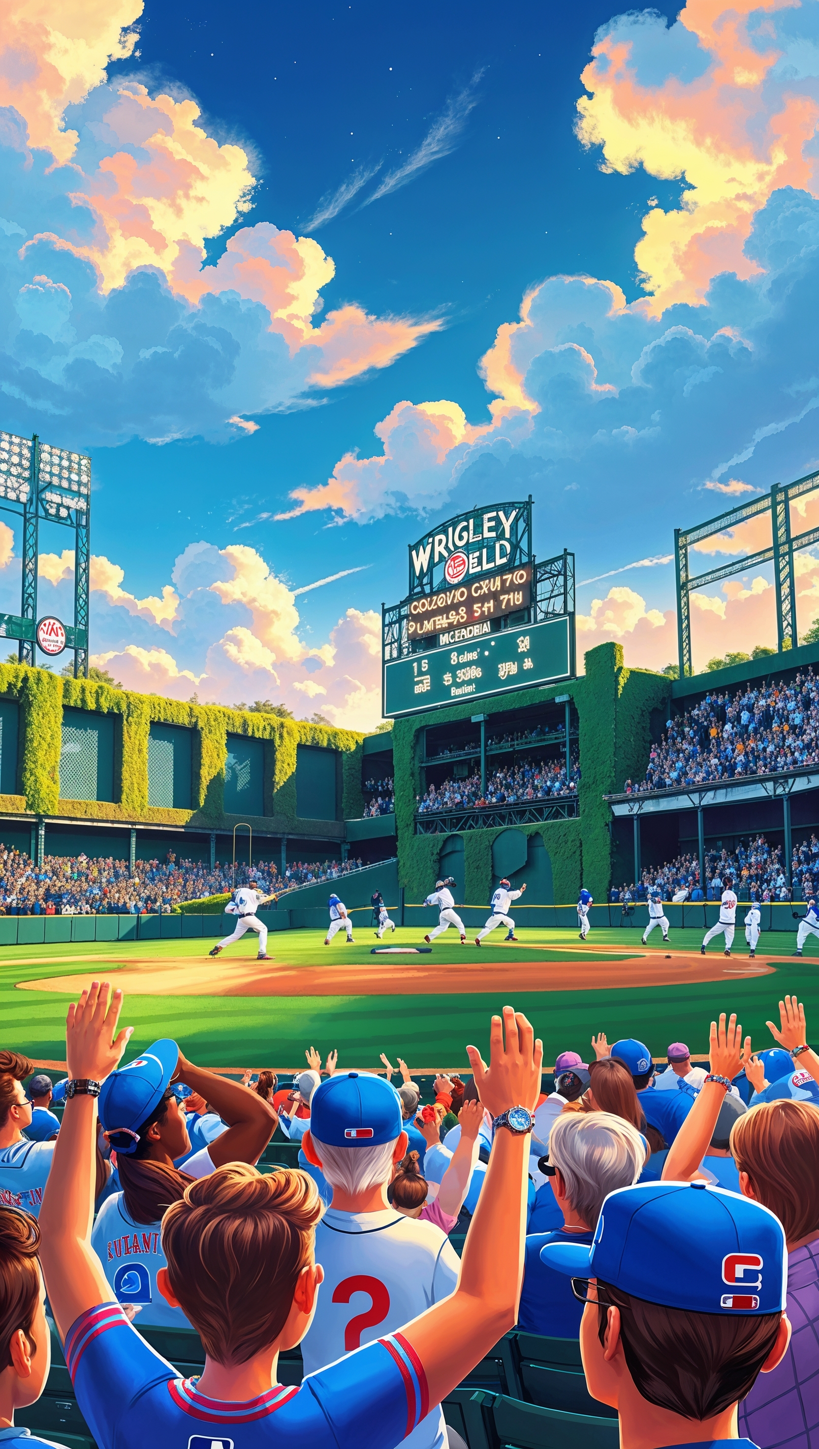 Cinematic wallpaper of a game at the Cubs' home stadium