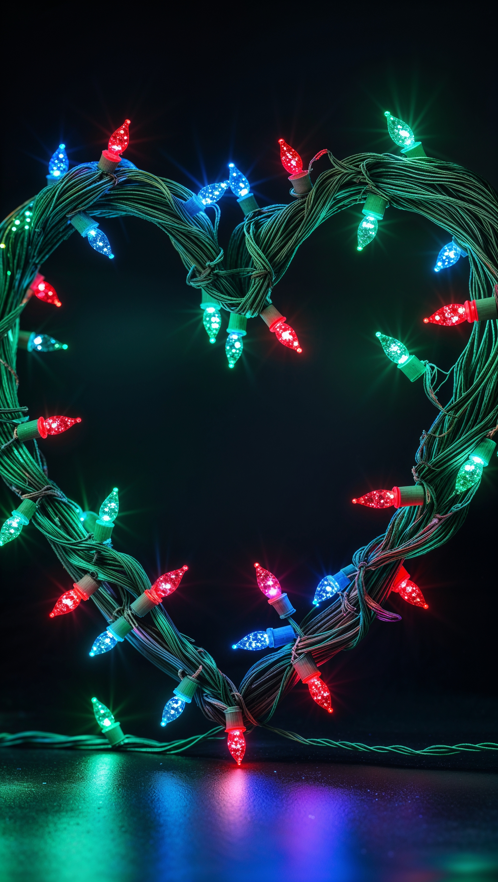 Artistic Christmas lights arranged in a heart shape