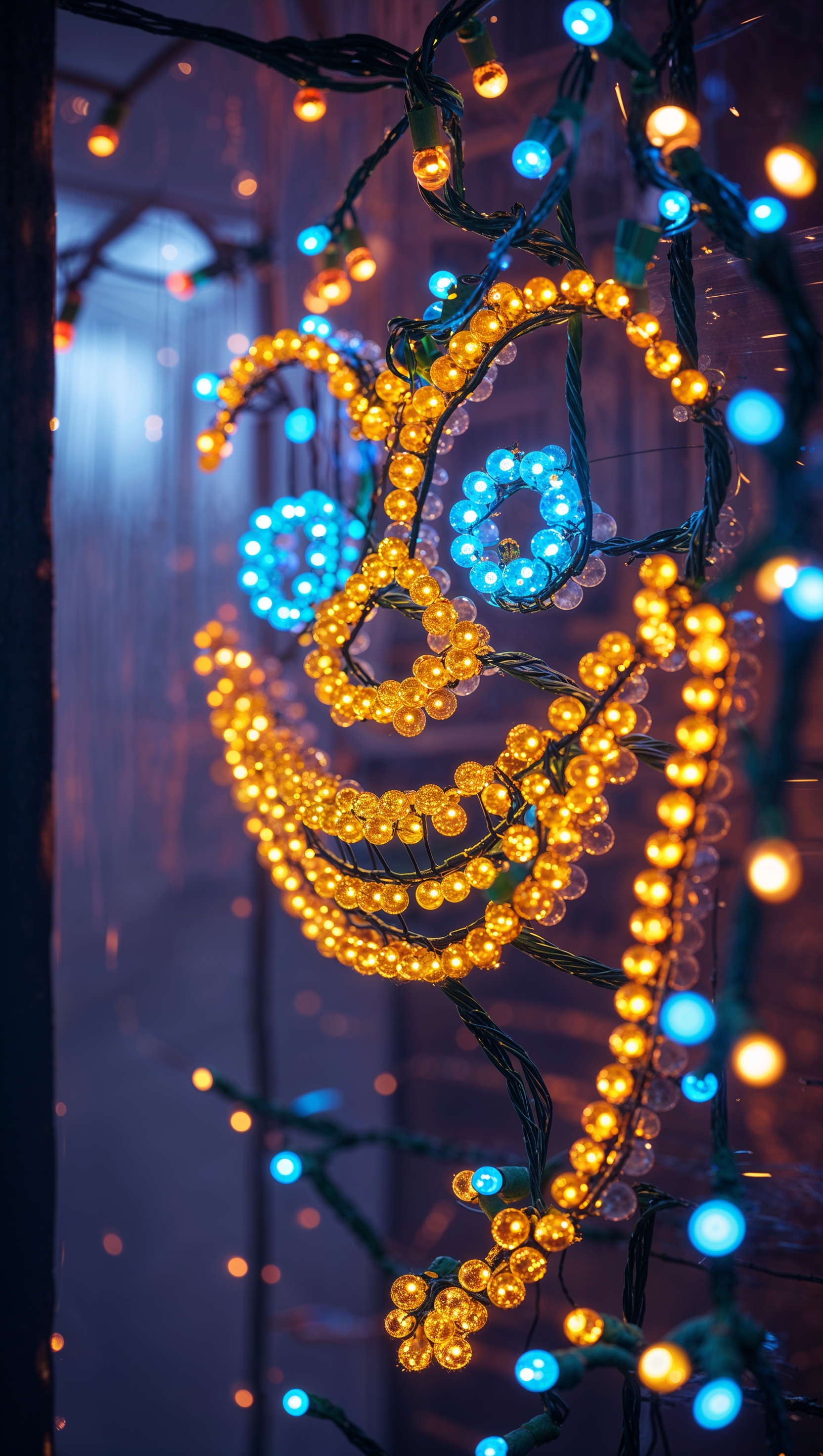 Christmas lights shaped like a smiling face