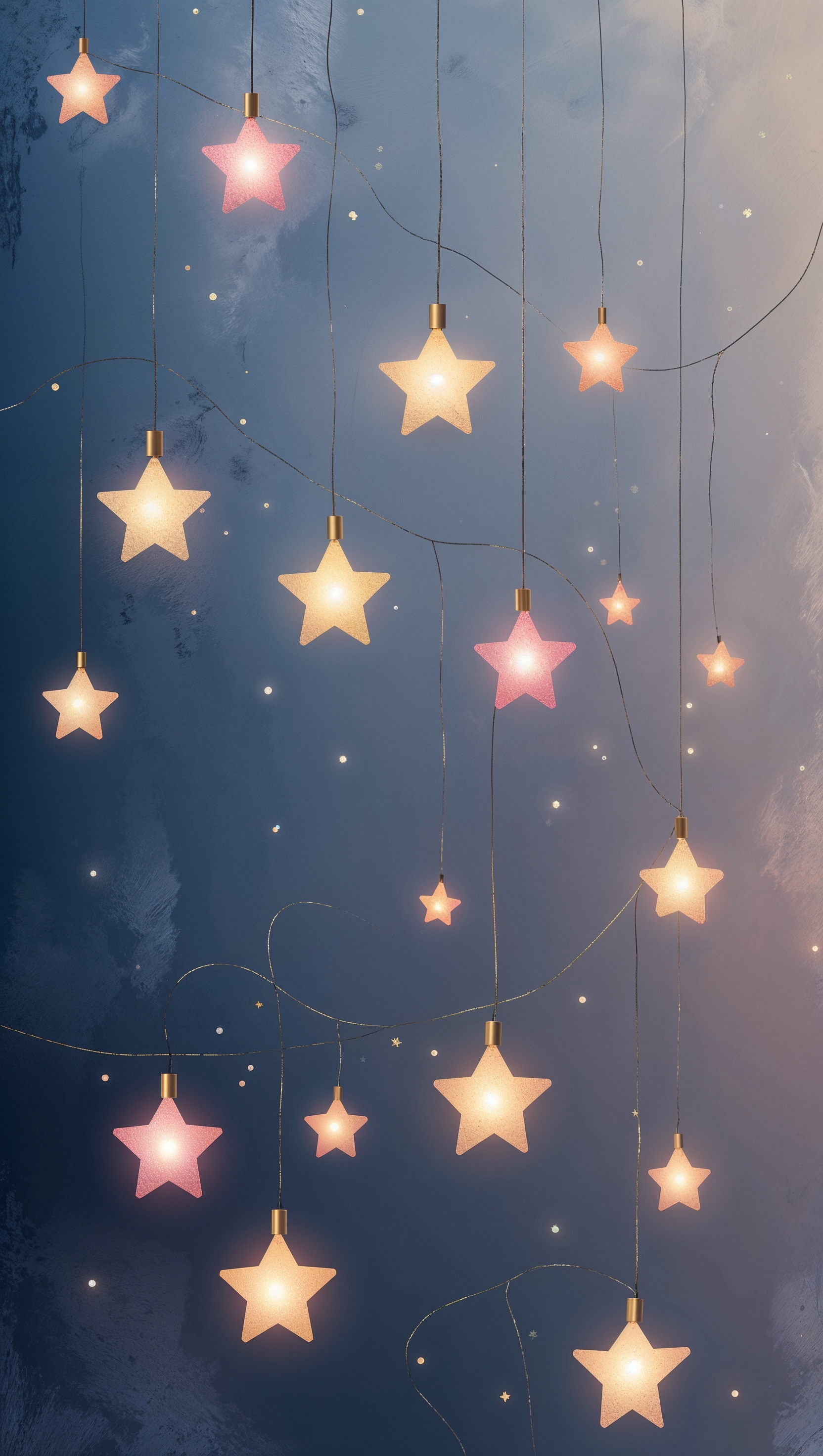 Wallpaper with lights shaped like stars and hearts