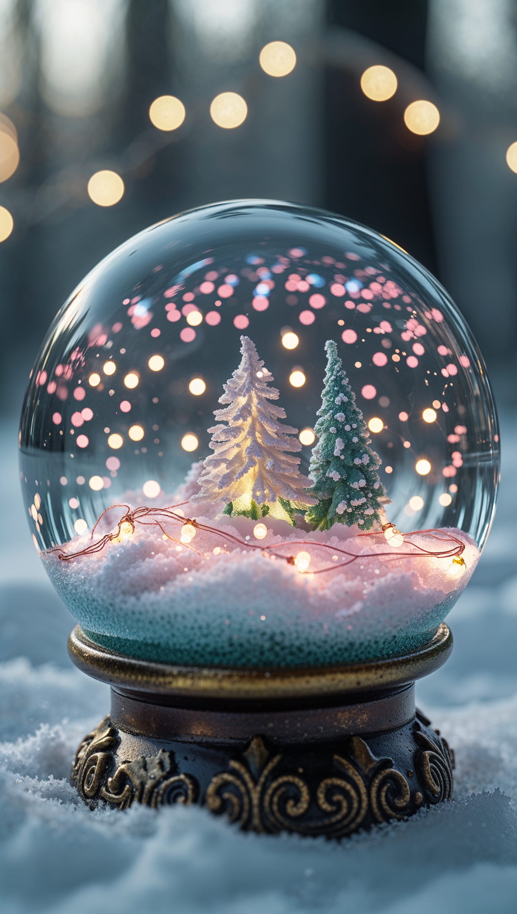 Snow globe with tiny Christmas lights inside