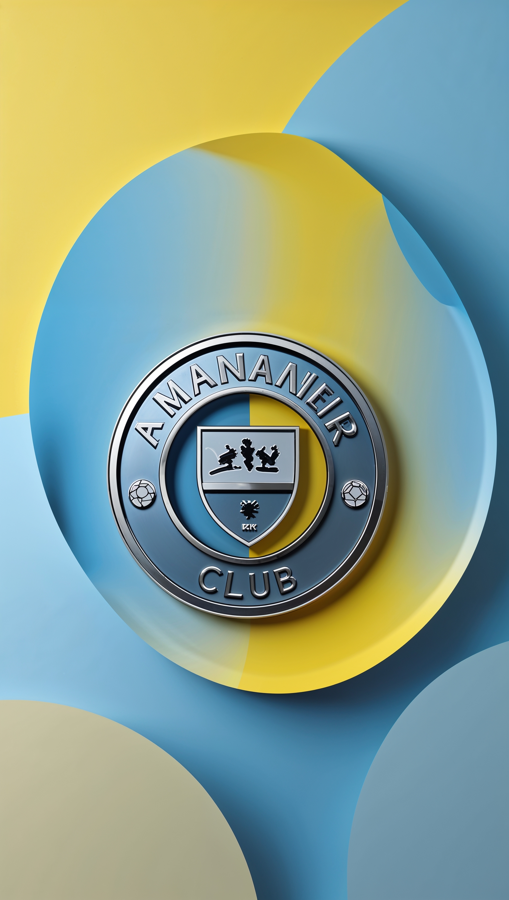 Two-tone wallpaper in yellow and blue with a simple club logo