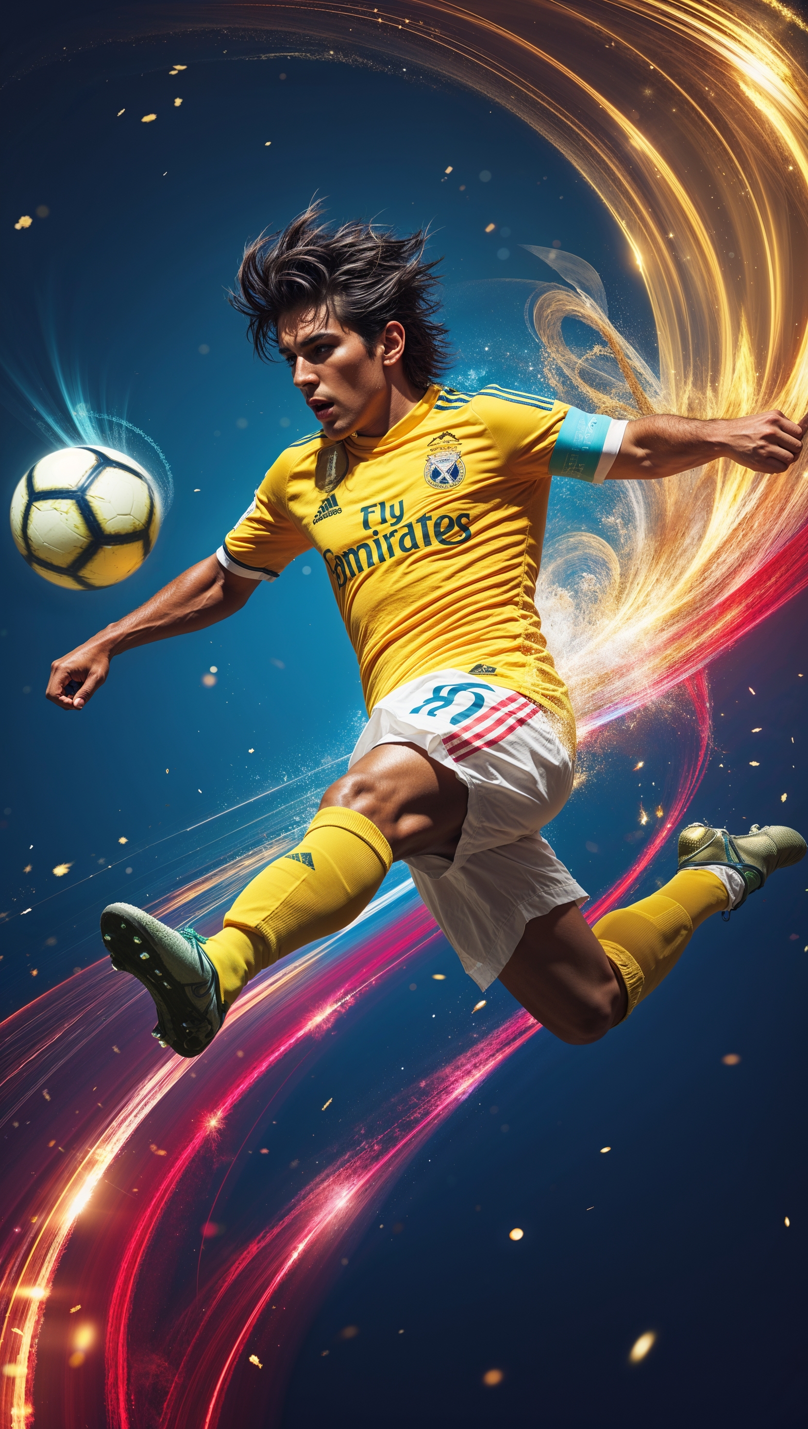 Fantasy-style Club América player kicking a ball with light effects