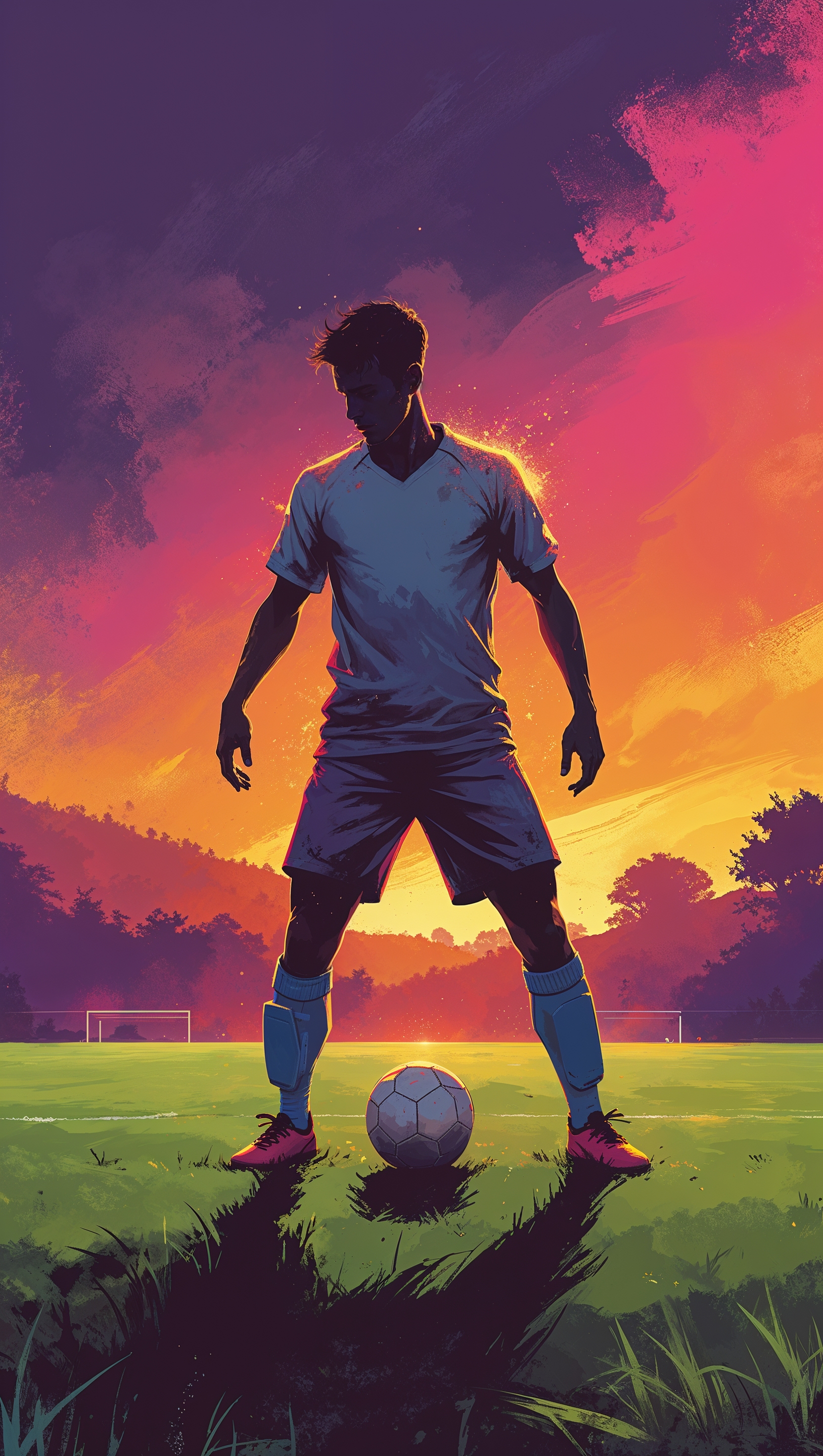 Player training at sunset, artistic wallpaper