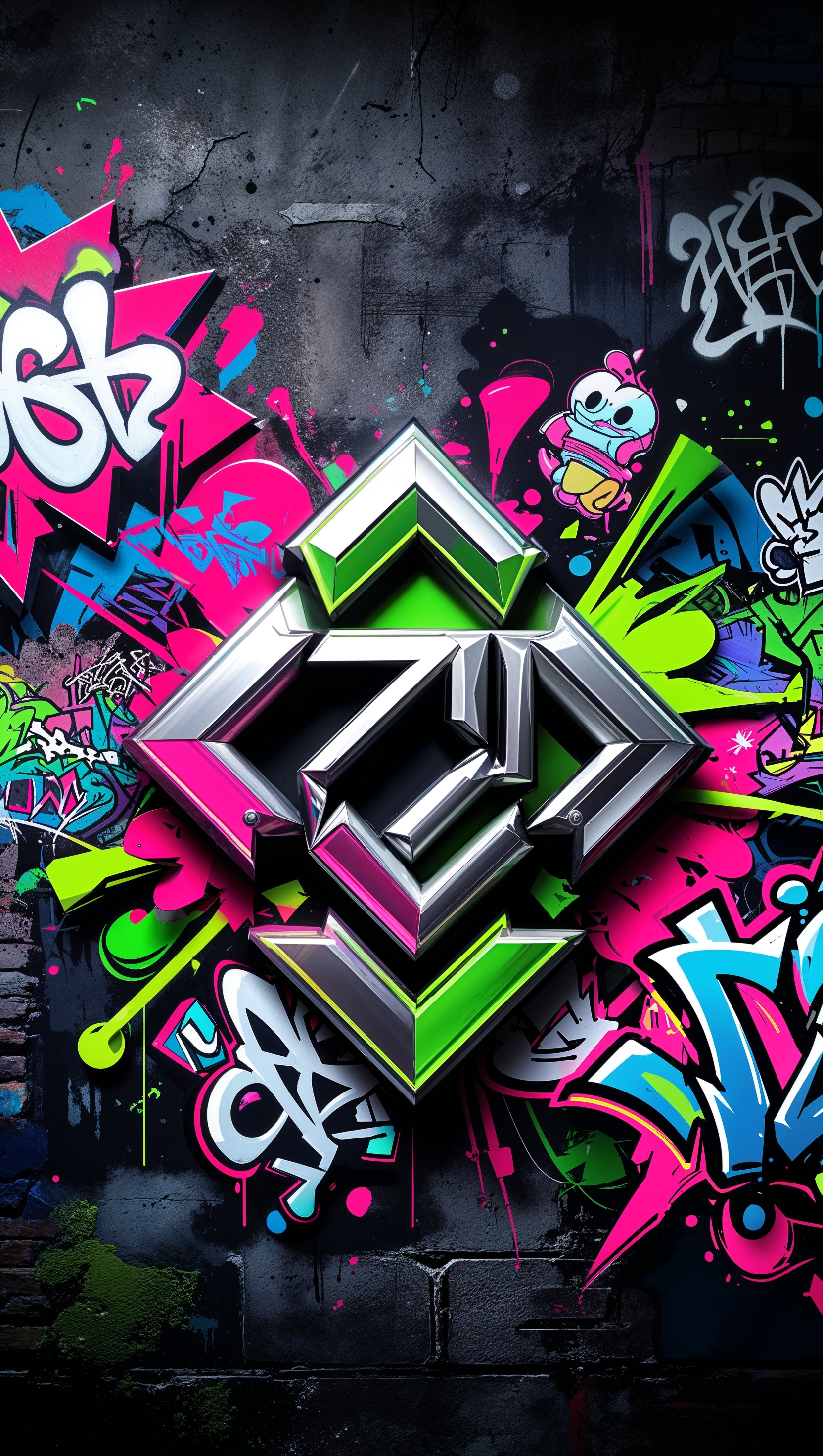 Graffiti-style wallpaper with club logo and street art