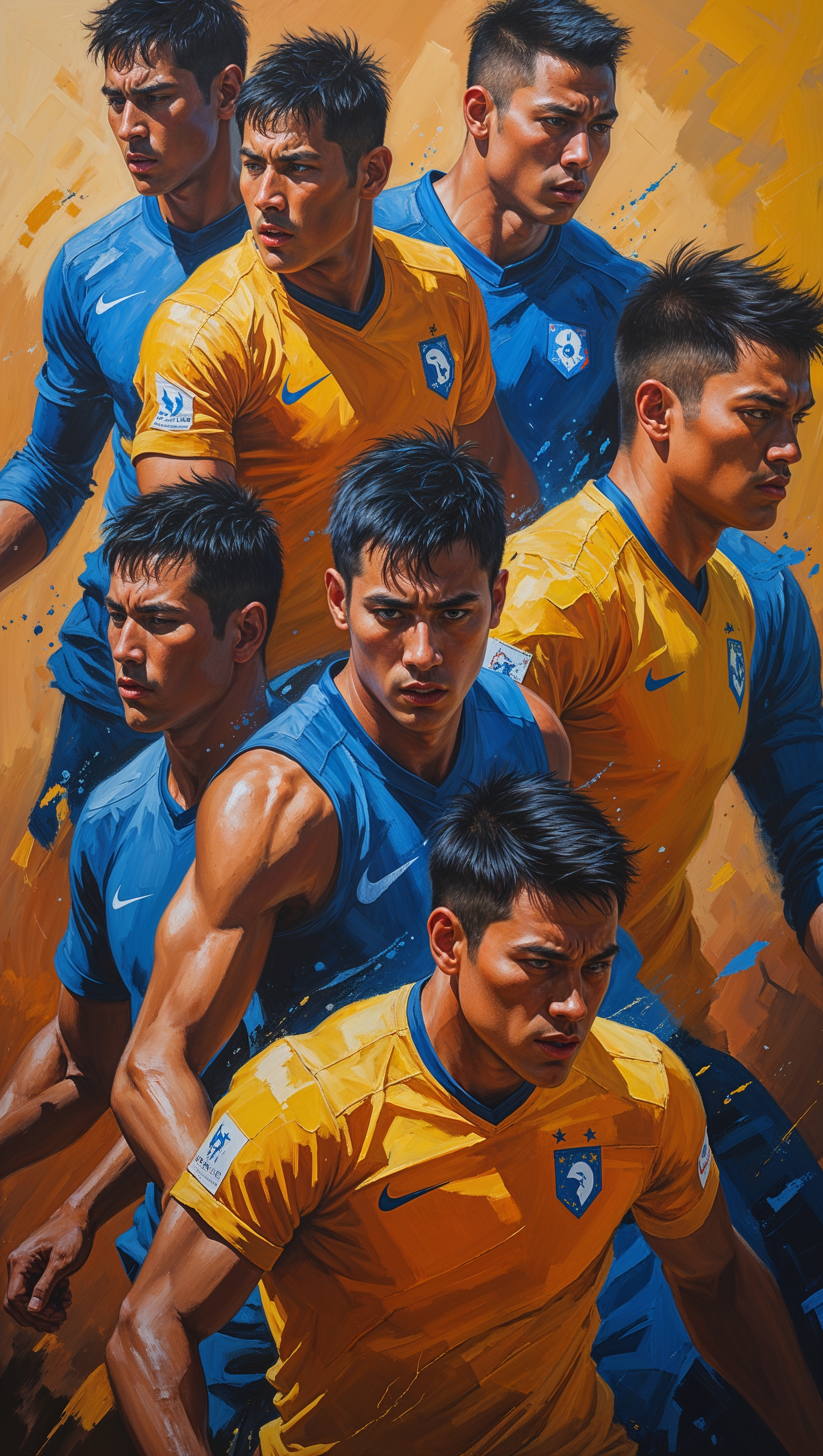 Oil painting-style artwork of the team in action