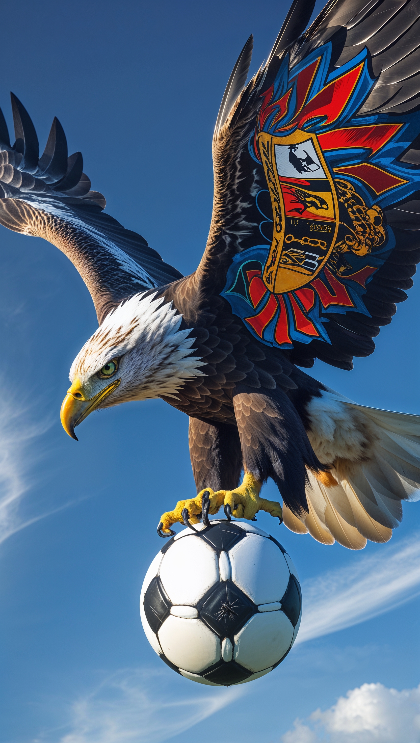 Flying eagle with football and club emblem combination