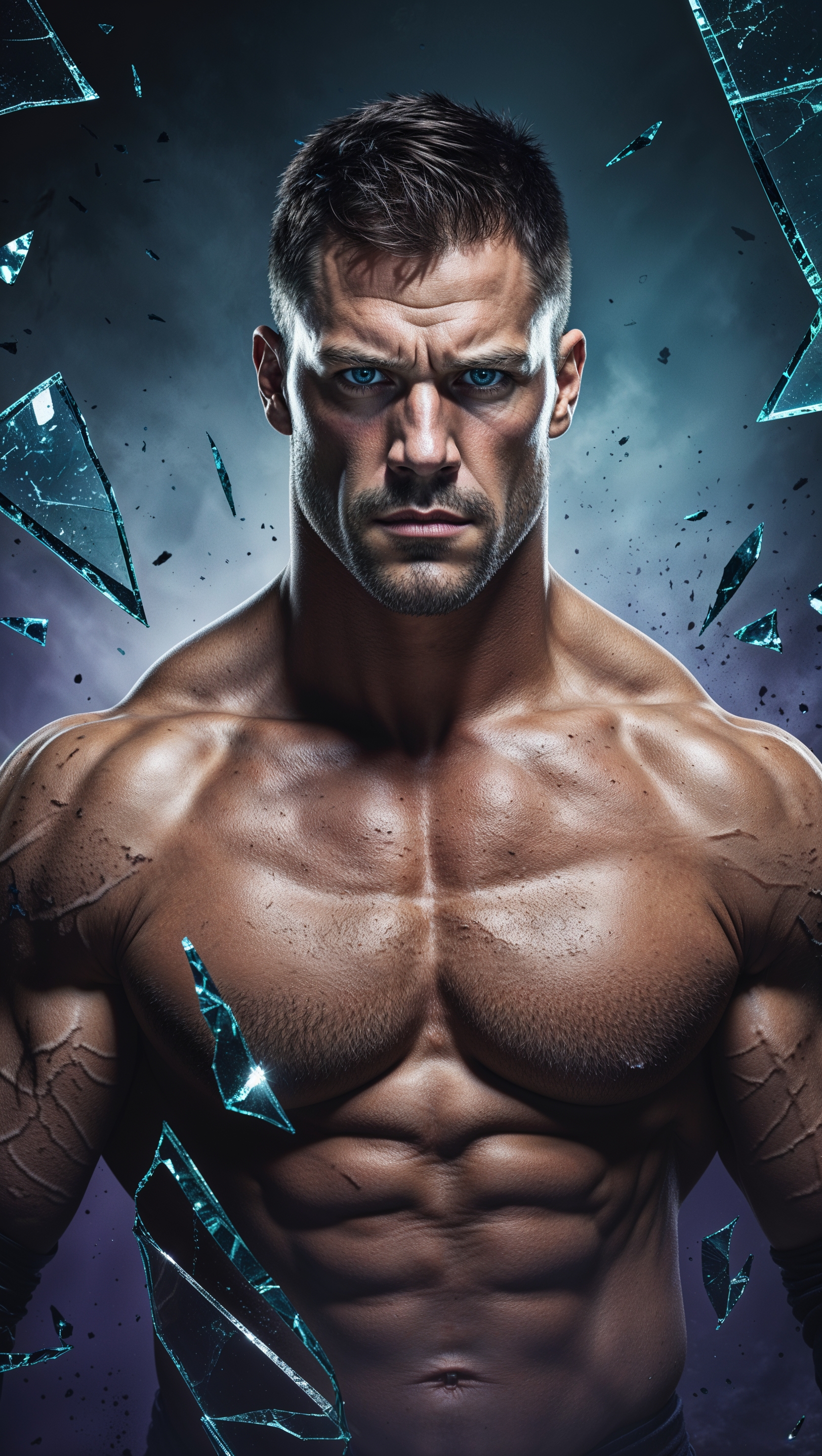 Cody Rhodes with shattered glass effects in the background